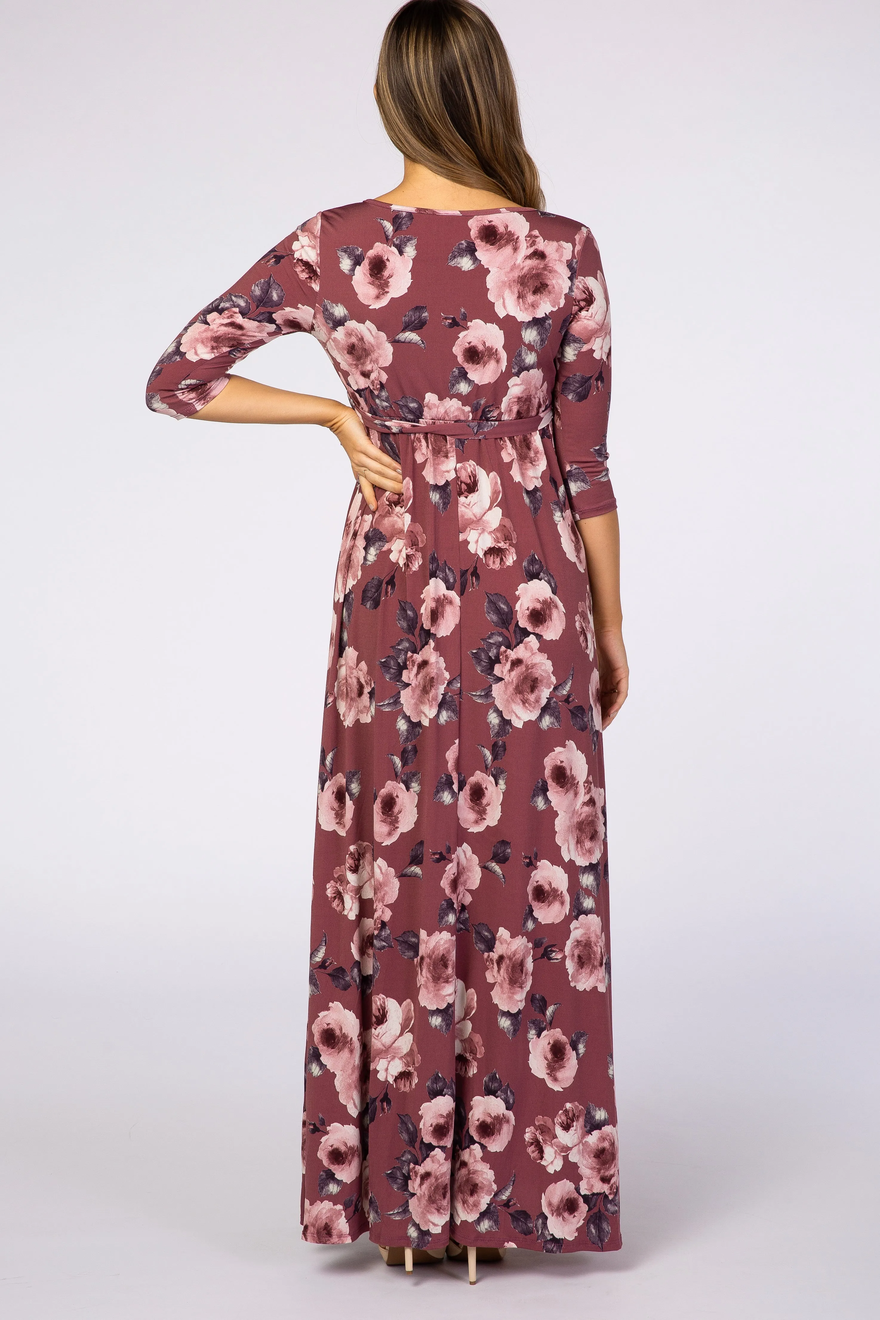 PinkBlush Mauve Abstract Floral Sash Tie Maternity/Nursing Maxi Dress sold by Pinkblush product image thumbnail 3