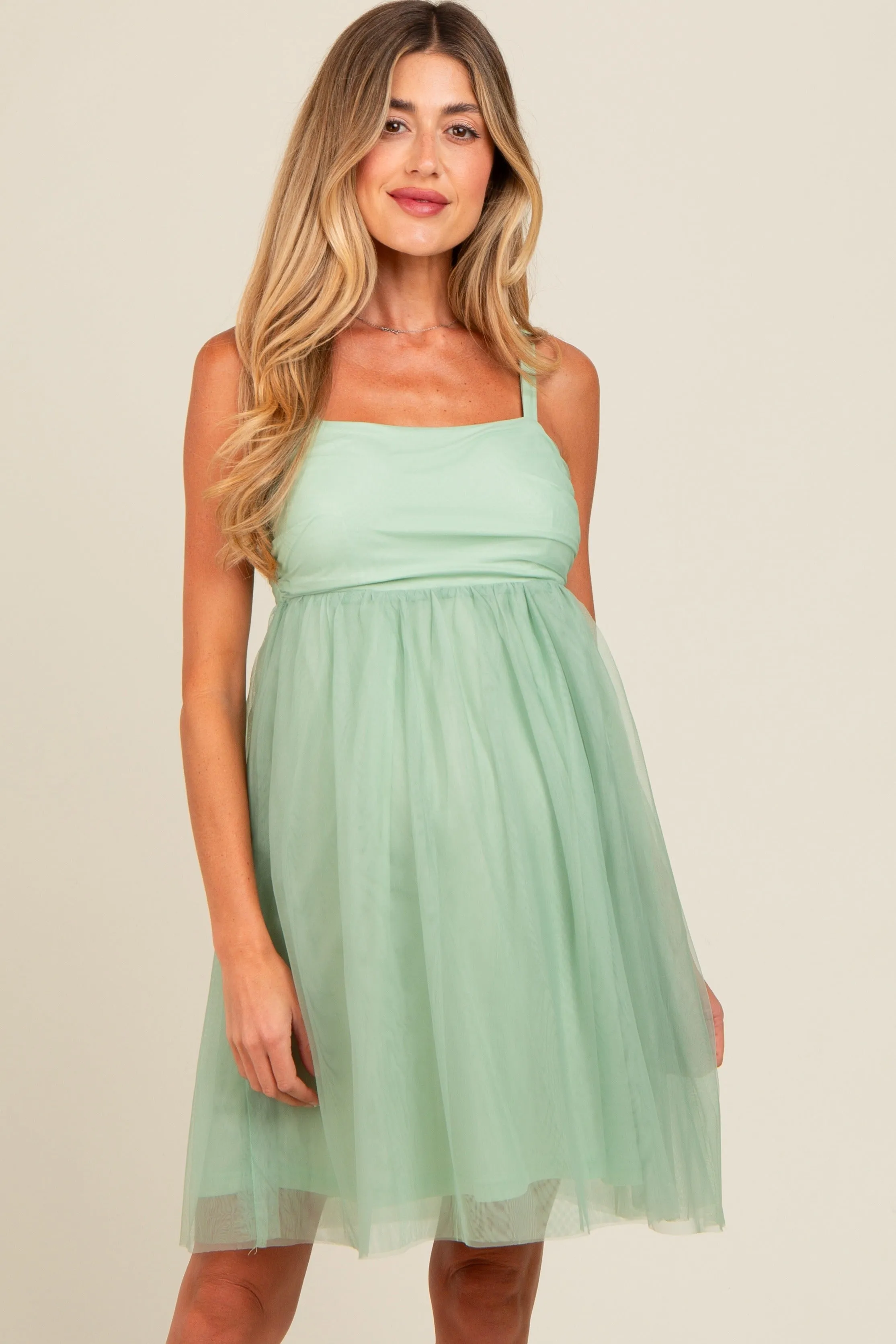 Light Olive Tulle Skirt Maternity Dress sold by Pinkblush