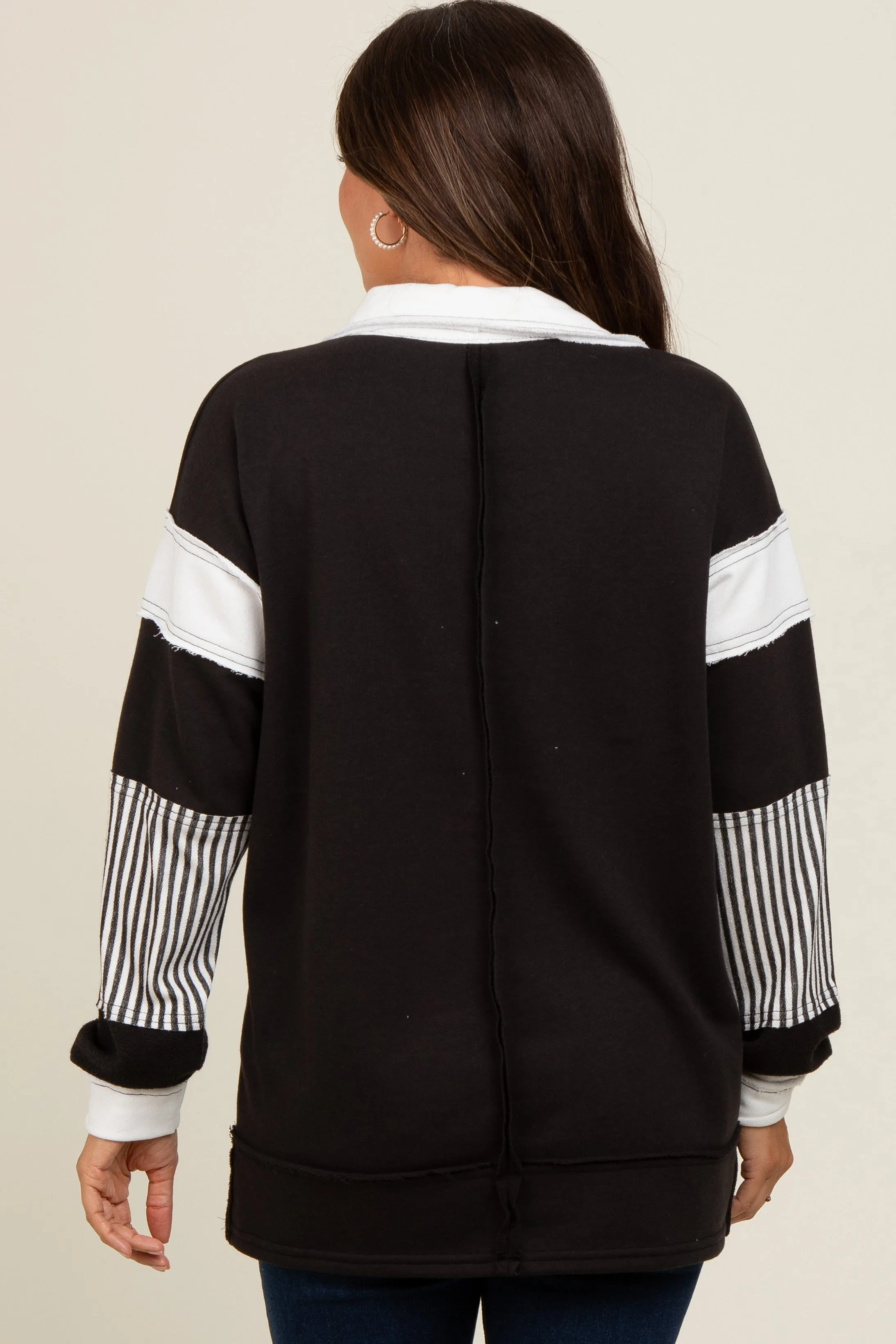 Black Striped Colorblock Collared Maternity Pullover Top sold by Pinkblush product image thumbnail 3