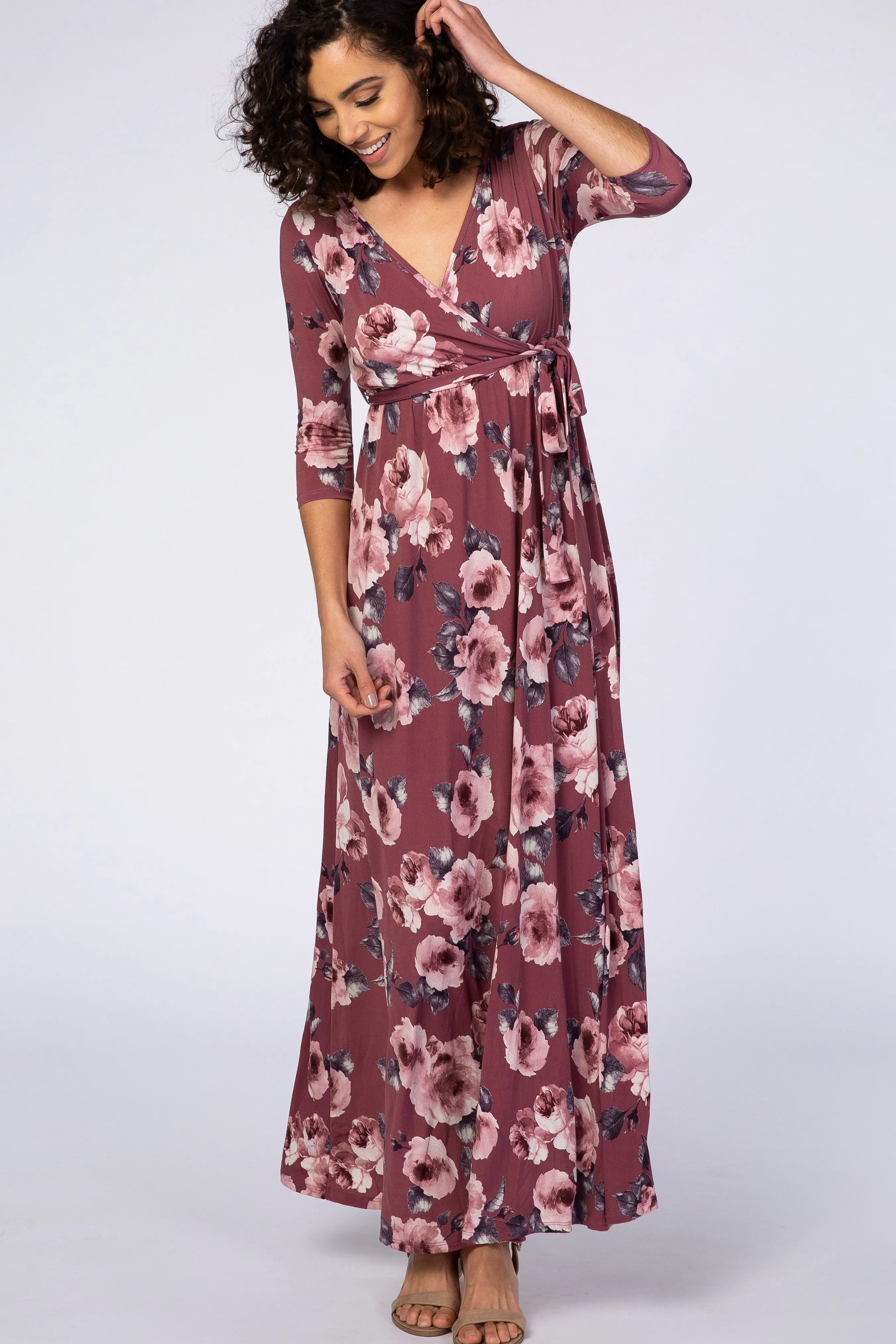 PinkBlush Mauve Abstract Floral Sash Tie Maternity/Nursing Maxi Dress sold by Pinkblush product image thumbnail 5