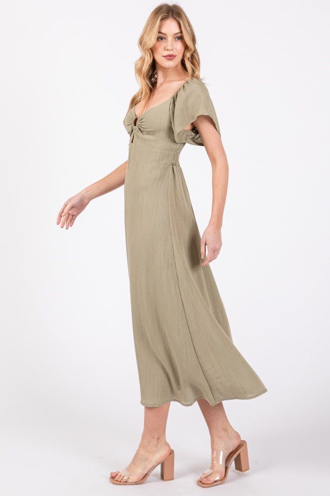 Sage Green Solid Flowy Sleeve Midi Dress sold by Pinkblush product image thumbnail 2