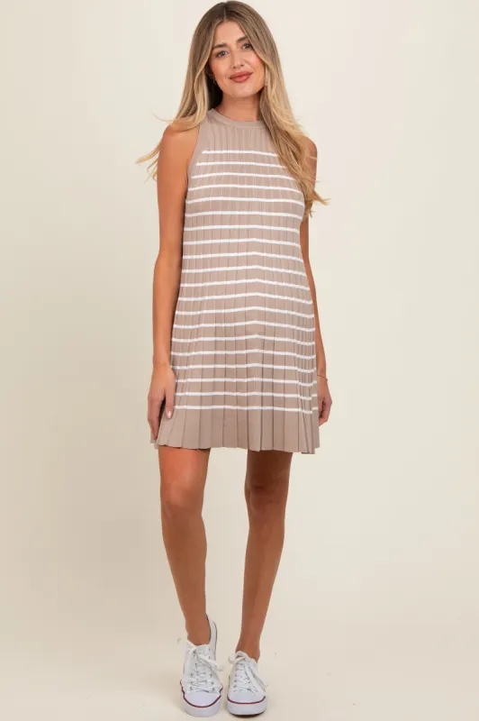 Taupe Striped Sleeveless Pleated Maternity Mini Dress sold by Pinkblush