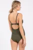 Olive Ribbed V-Neck Ruched Back Cut-Out One Piece Swimsuit sold by Pinkblush