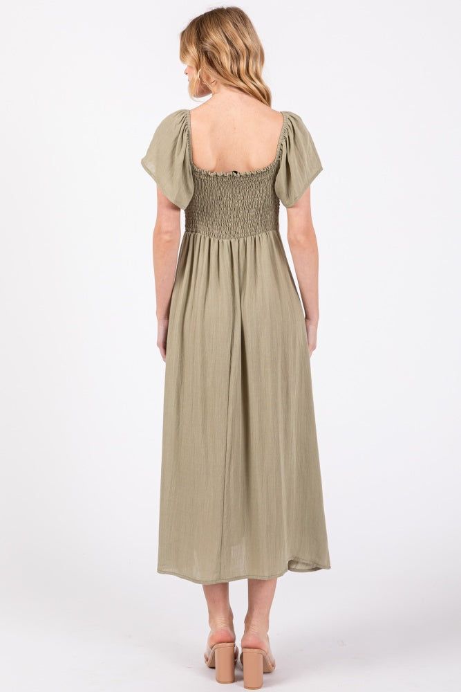 Sage Green Solid Flowy Sleeve Midi Dress sold by Pinkblush product image thumbnail 3