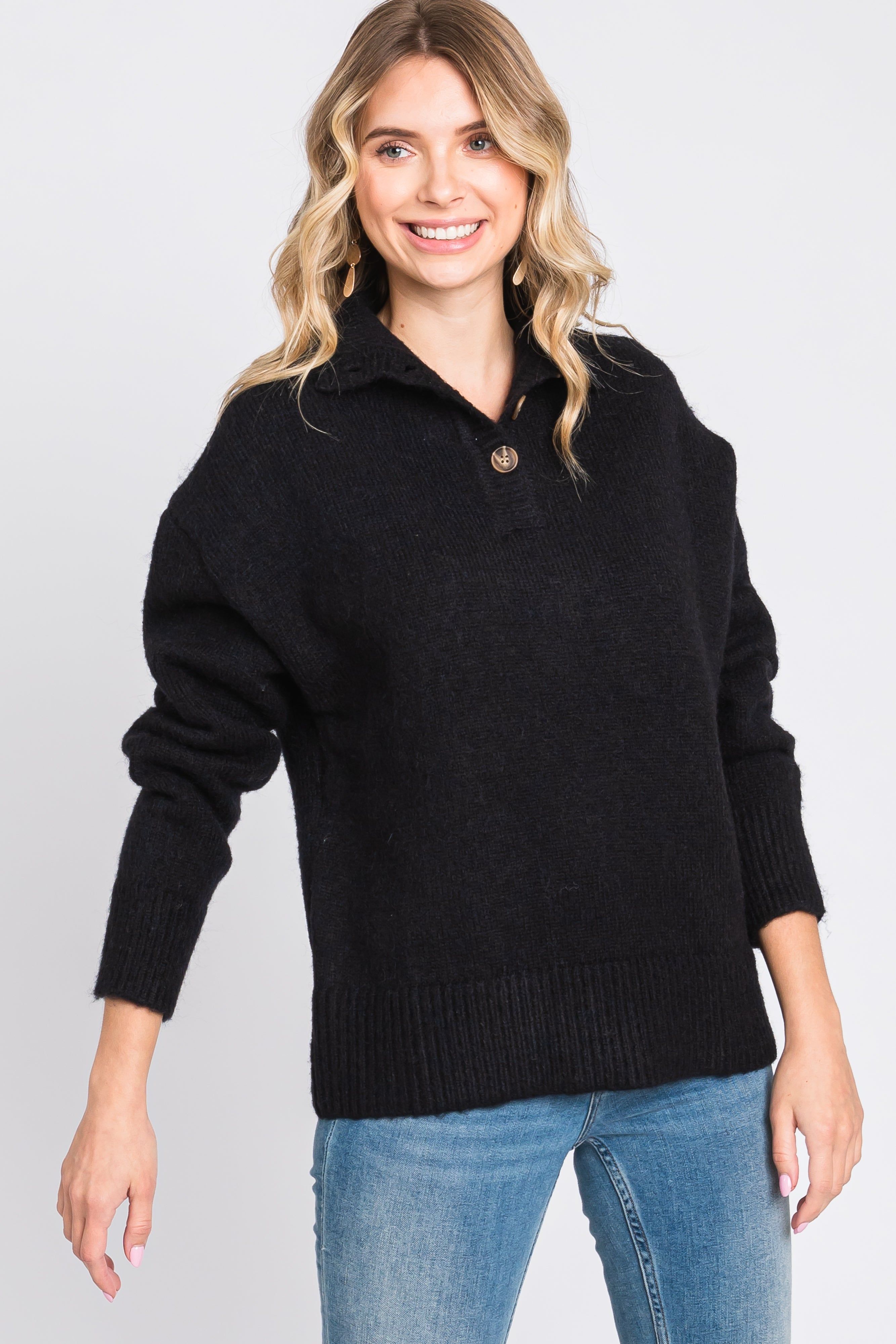 Black Button Front Sweater sold by Pinkblush product image thumbnail 4