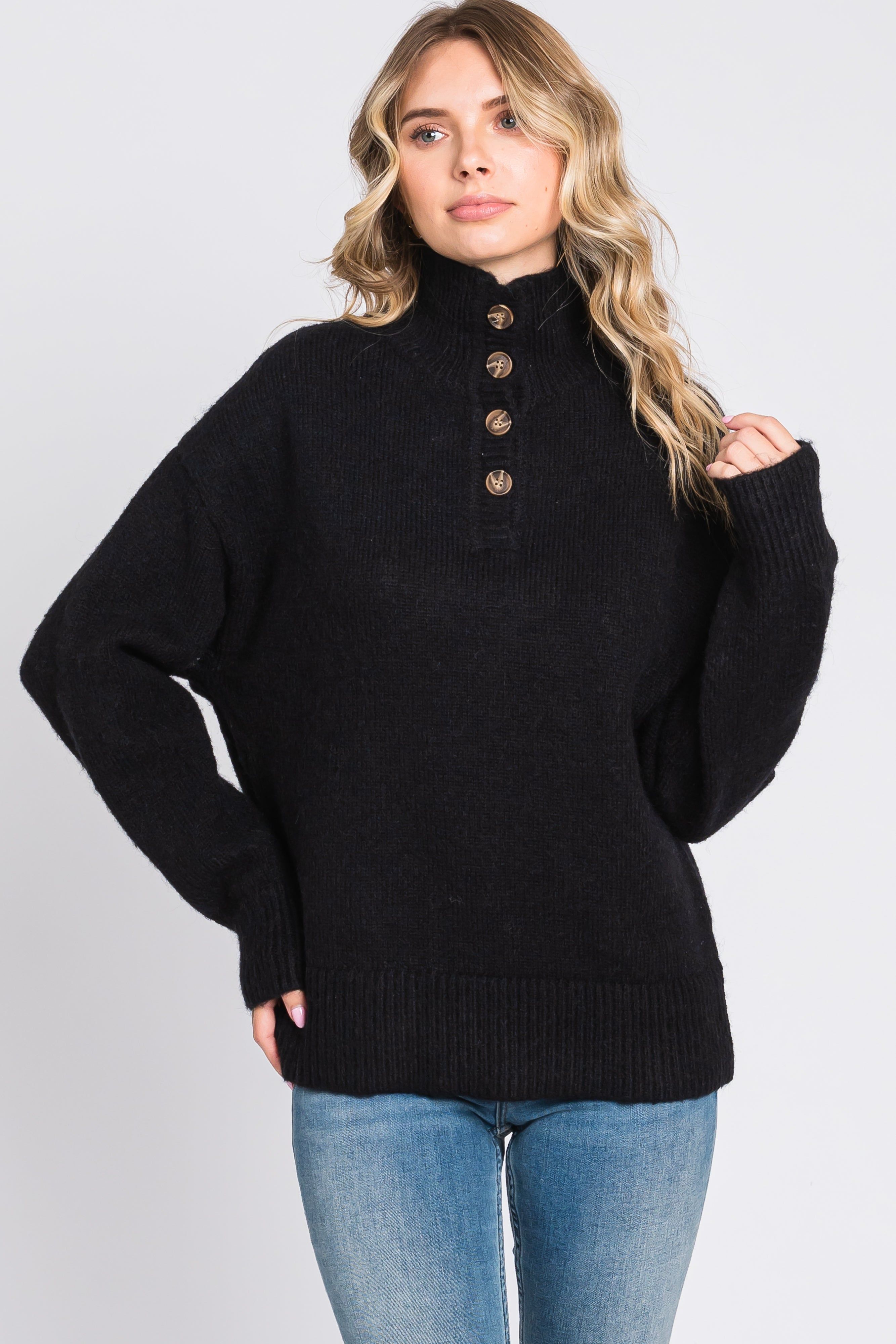 Black Button Front Sweater sold by Pinkblush