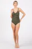 Olive Ribbed V-Neck Ruched Back Cut-Out One Piece Swimsuit sold by Pinkblush