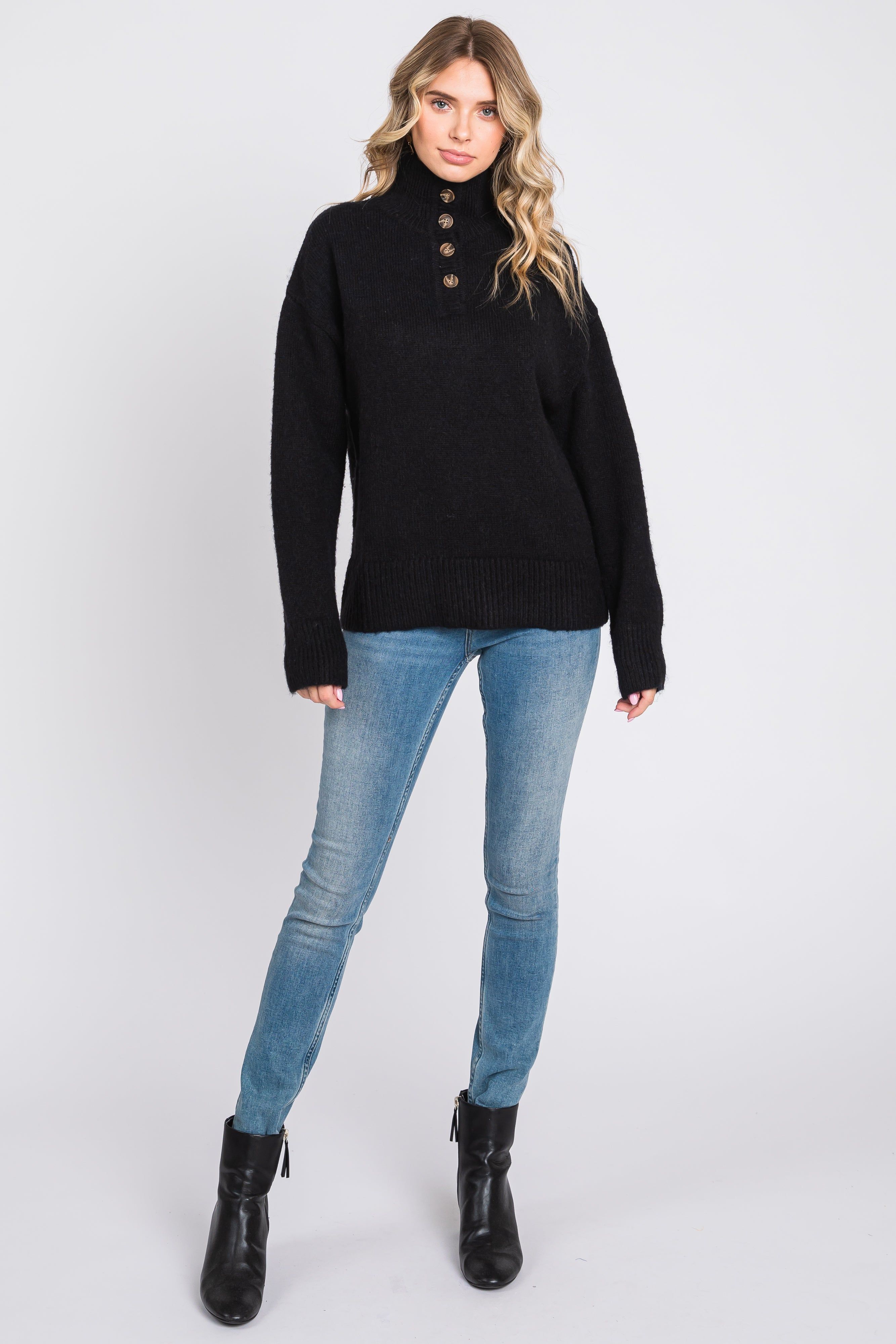 Black Button Front Sweater sold by Pinkblush product image thumbnail 5