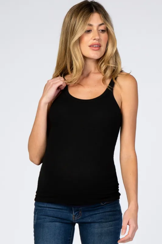 Black Ribbed Maternity Tank Top sold by Pinkblush