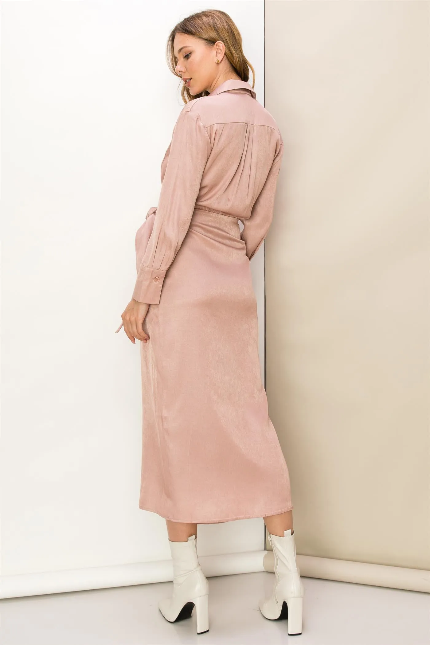 Mauve Tie-Front Wrap-Style Maxi Dress sold by Pinkblush product image thumbnail 3