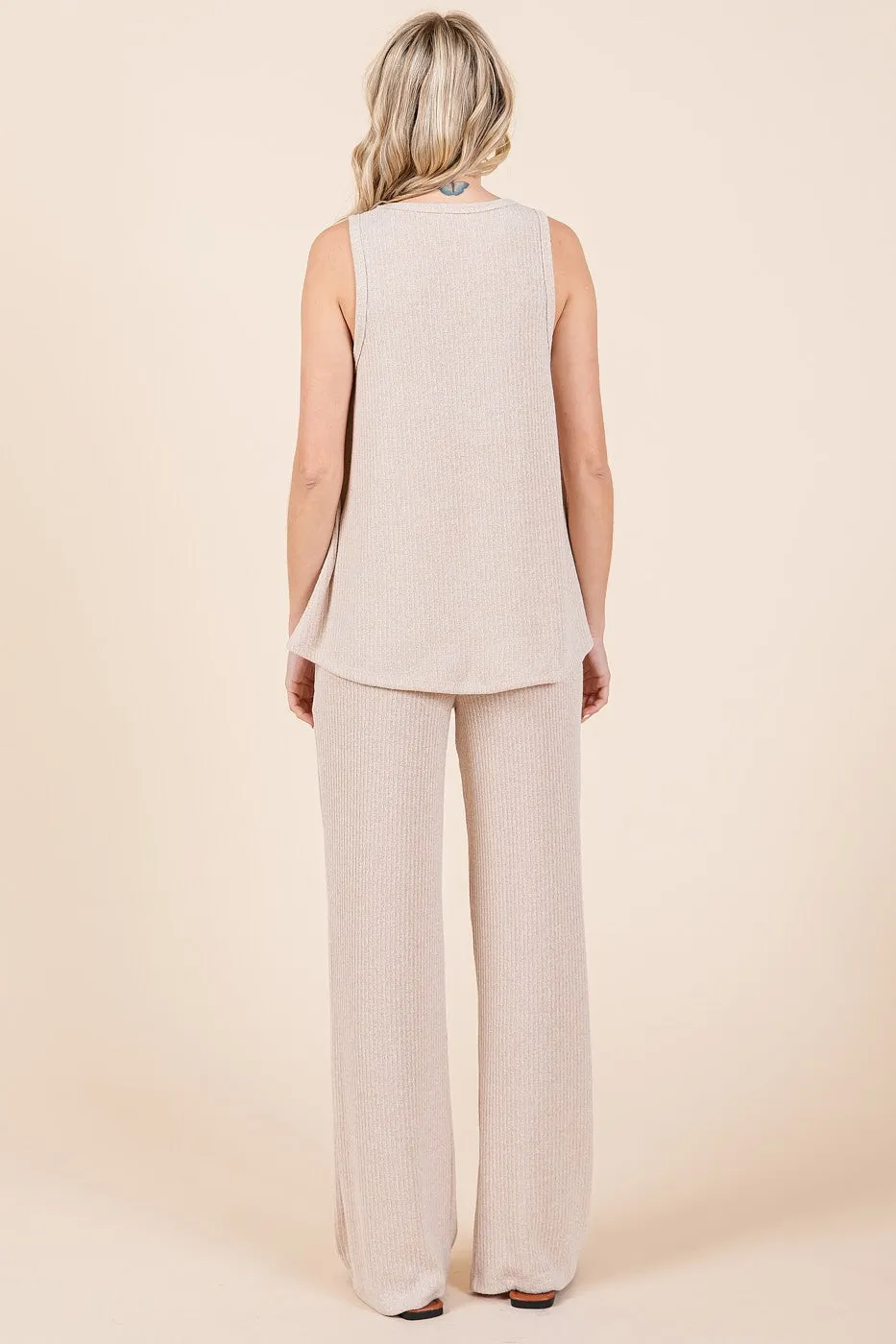Beige Rib Knit Tank and Pant Set sold by Pinkblush product image thumbnail 2