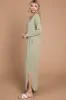Light Olive Heathered Pocketed Long Sleeve Maxi Dress sold by Pinkblush