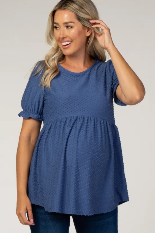 PinkBlush Denim Swiss Dot Babydoll Maternity Blouse sold by Pinkblush