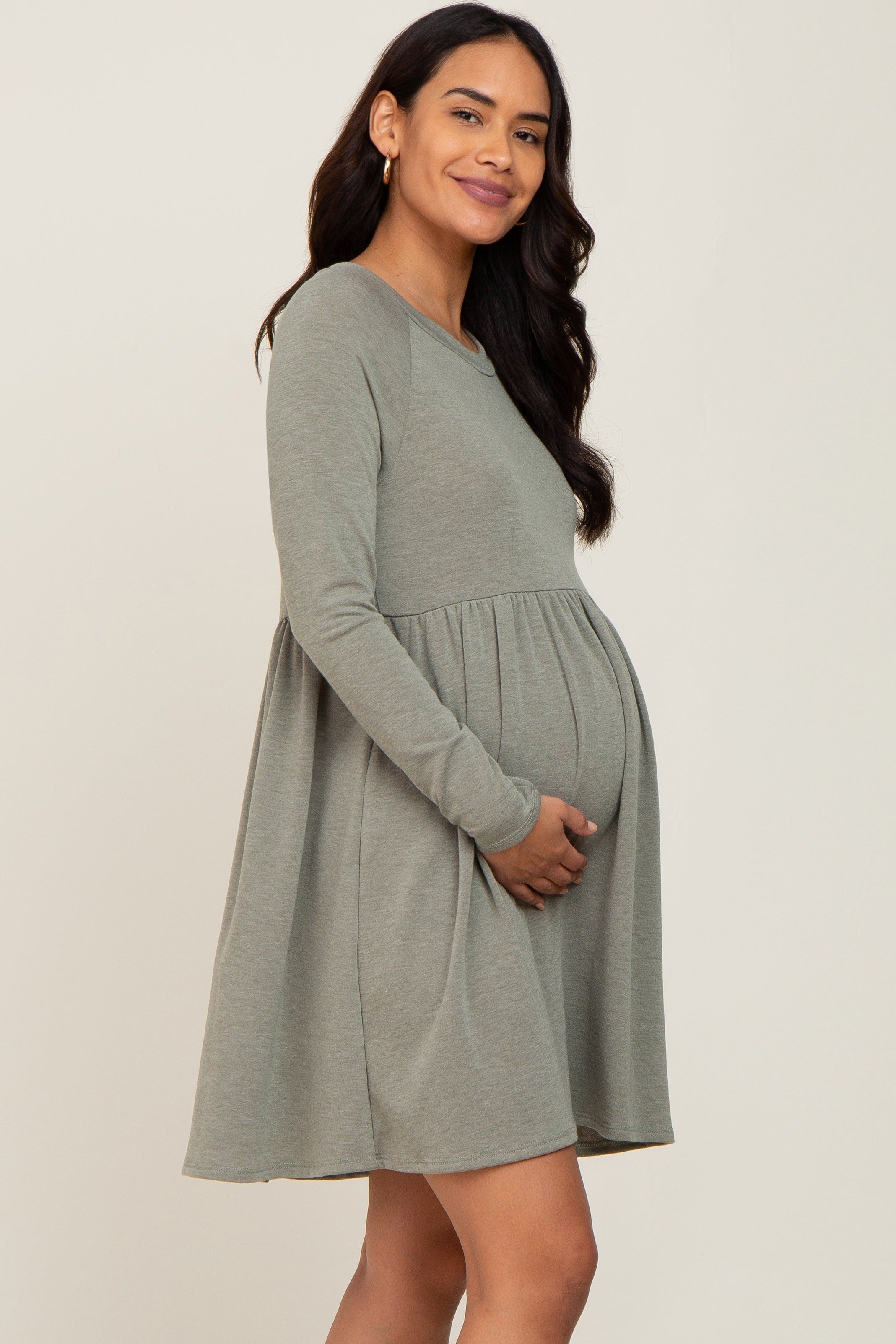Light Olive Heathered Long Sleeve Maternity Dress sold by Pinkblush product image thumbnail 2