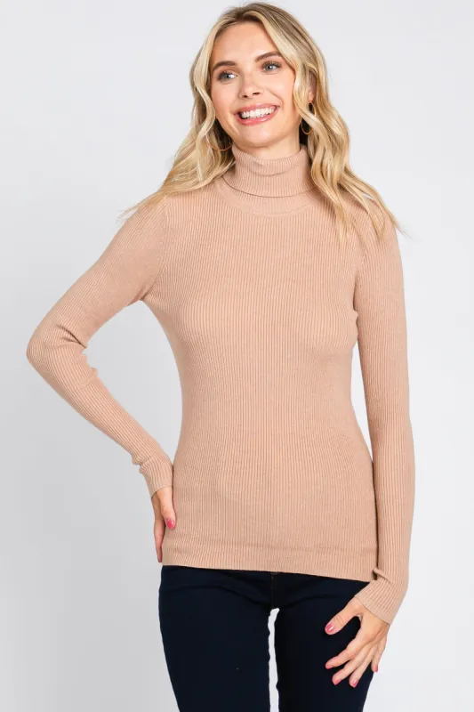 Mocha Ribbed Fitted Long Sleeve Top sold by Pinkblush
