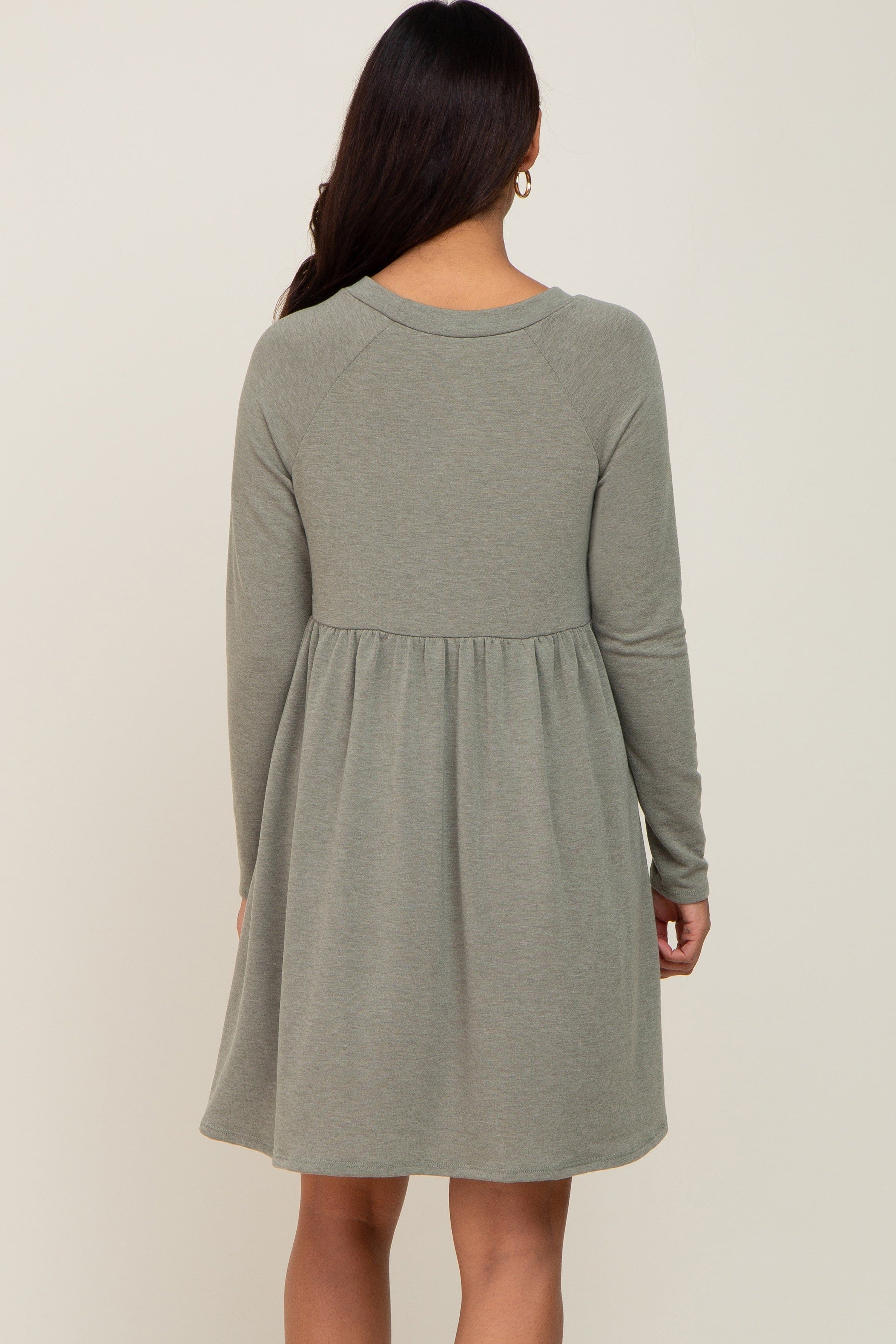 Light Olive Heathered Long Sleeve Maternity Dress sold by Pinkblush product image thumbnail 3