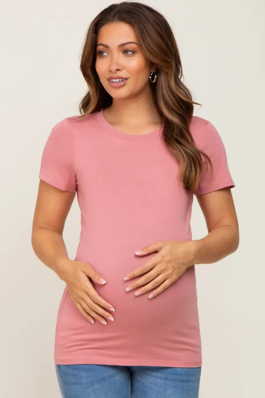 Mauve Basic Crew Neck Maternity Tee sold by Pinkblush