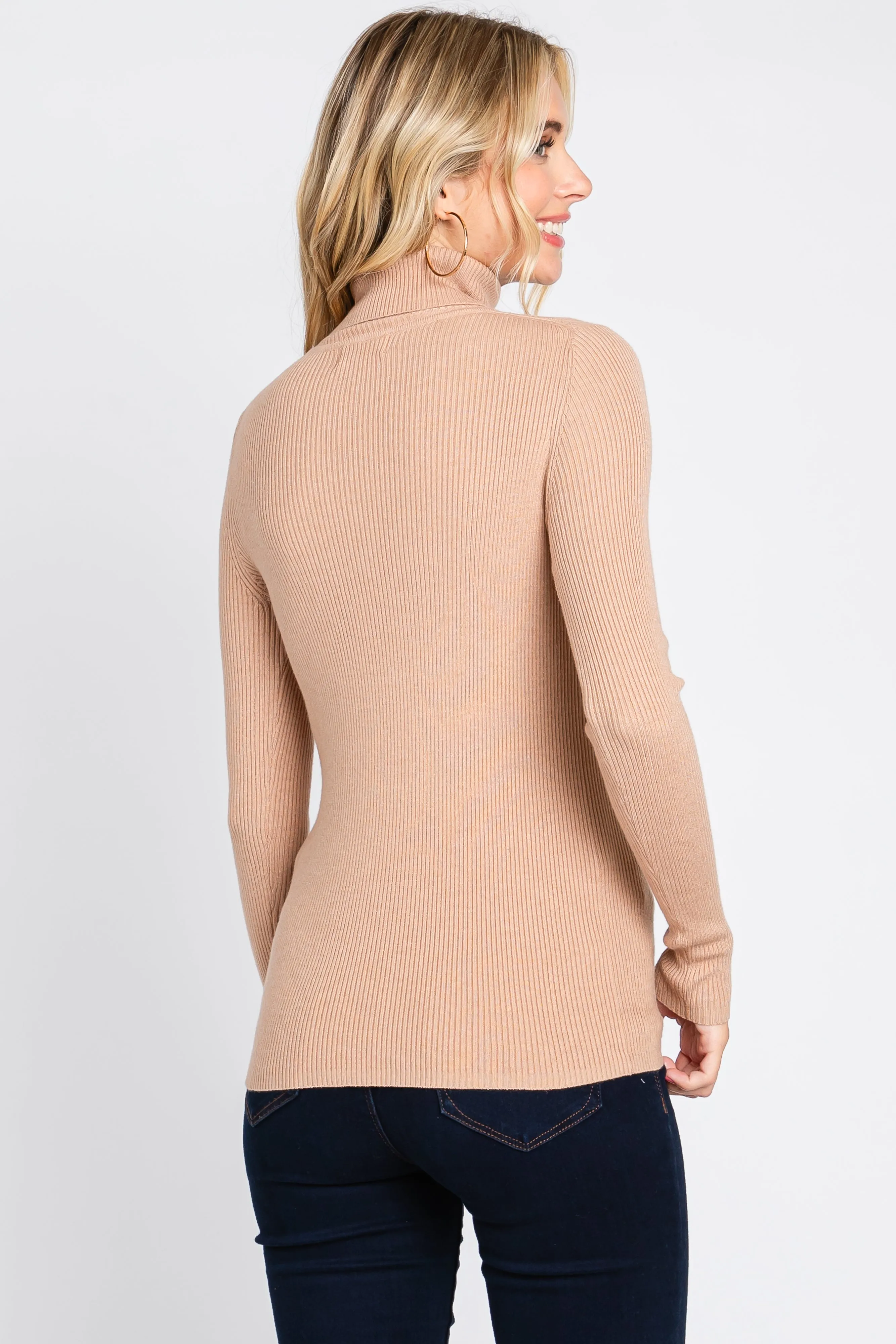 Mocha Ribbed Fitted Long Sleeve Top sold by Pinkblush product image thumbnail 3