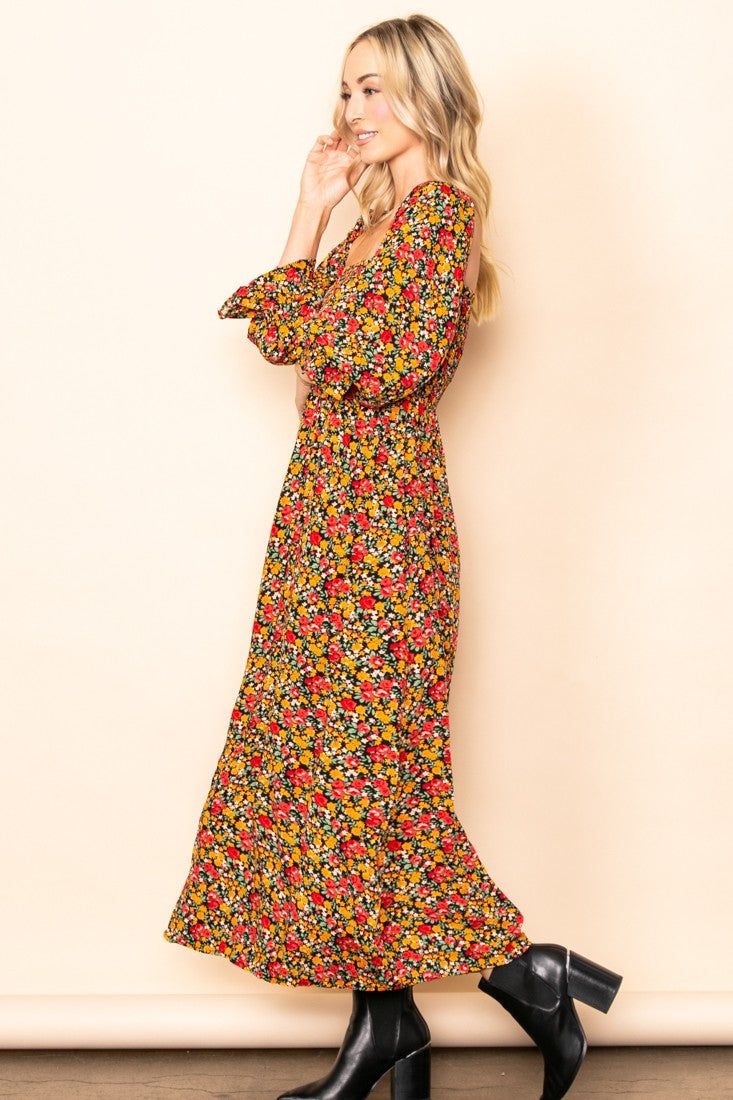 Red Floral Long Sleeve Maxi Dress sold by Pinkblush product image thumbnail 2