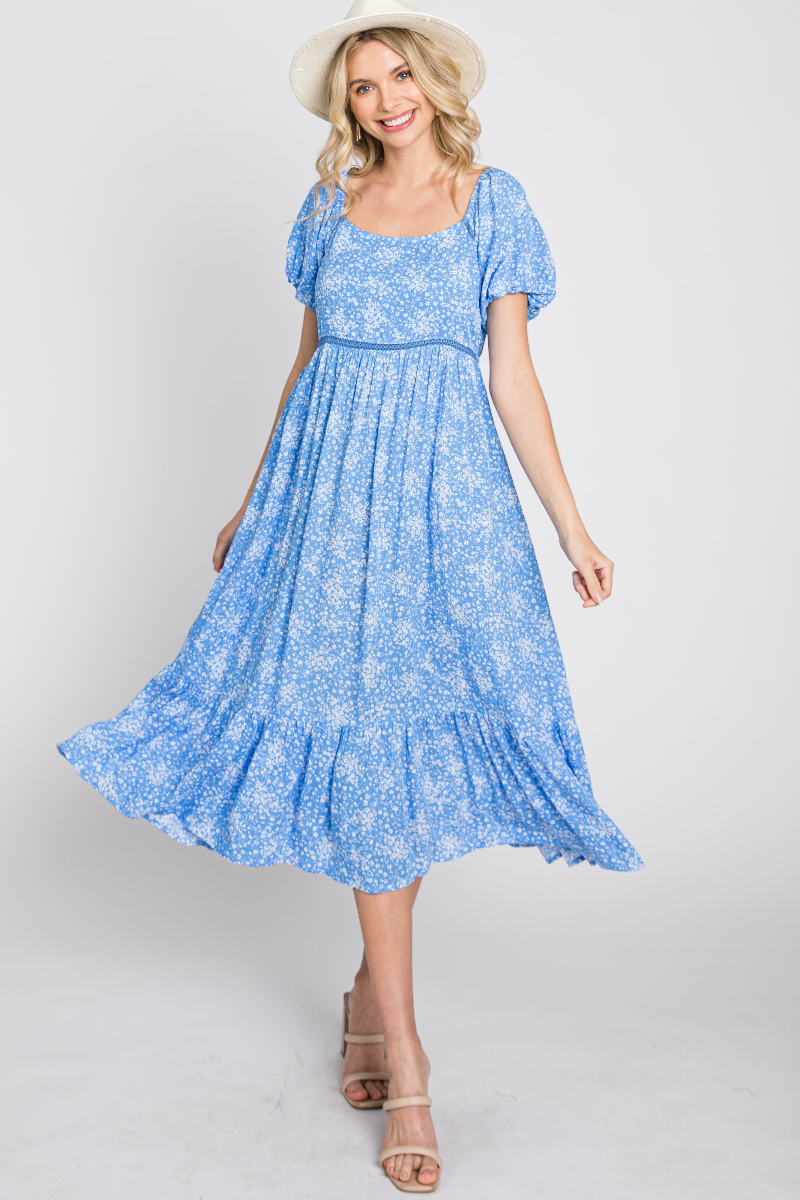 Blue Floral Crochet Accent Midi Dress sold by Pinkblush product image thumbnail 9