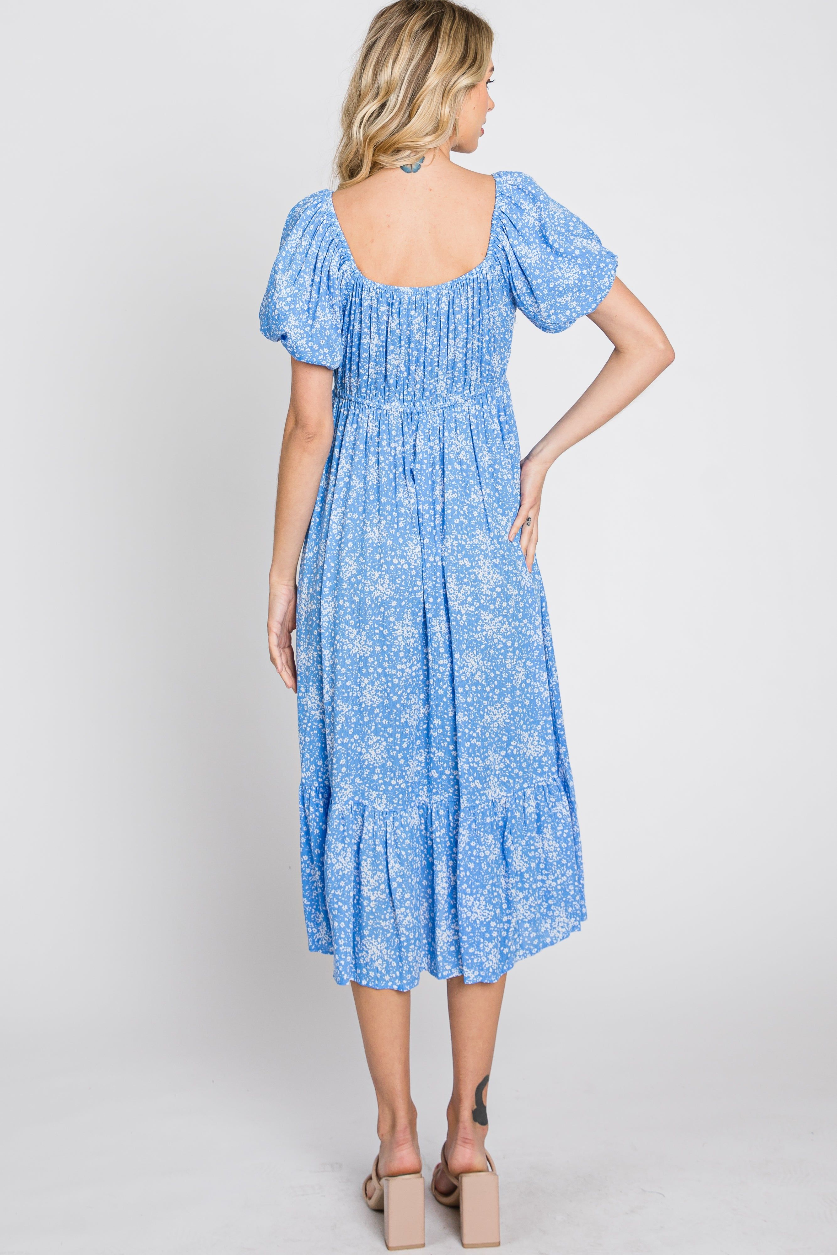 Blue Floral Crochet Accent Midi Dress sold by Pinkblush product image thumbnail 6