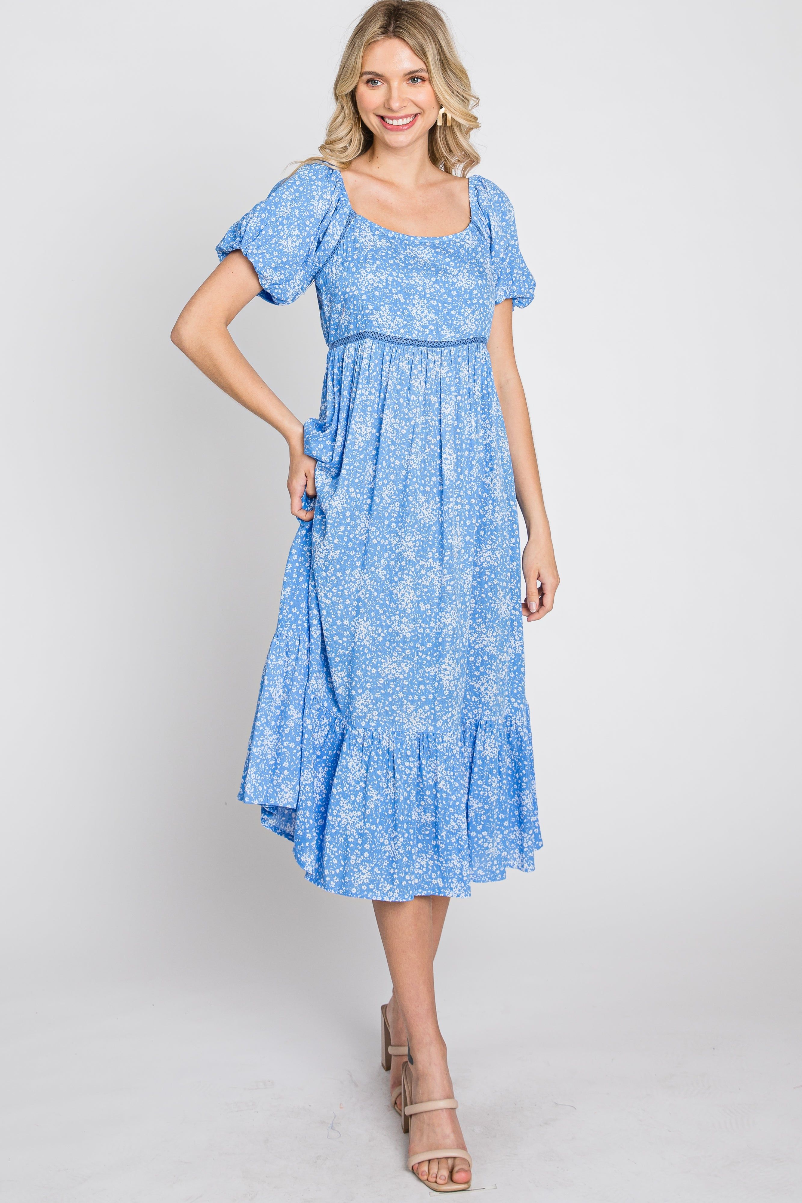 Blue Floral Crochet Accent Midi Dress sold by Pinkblush product image thumbnail 3