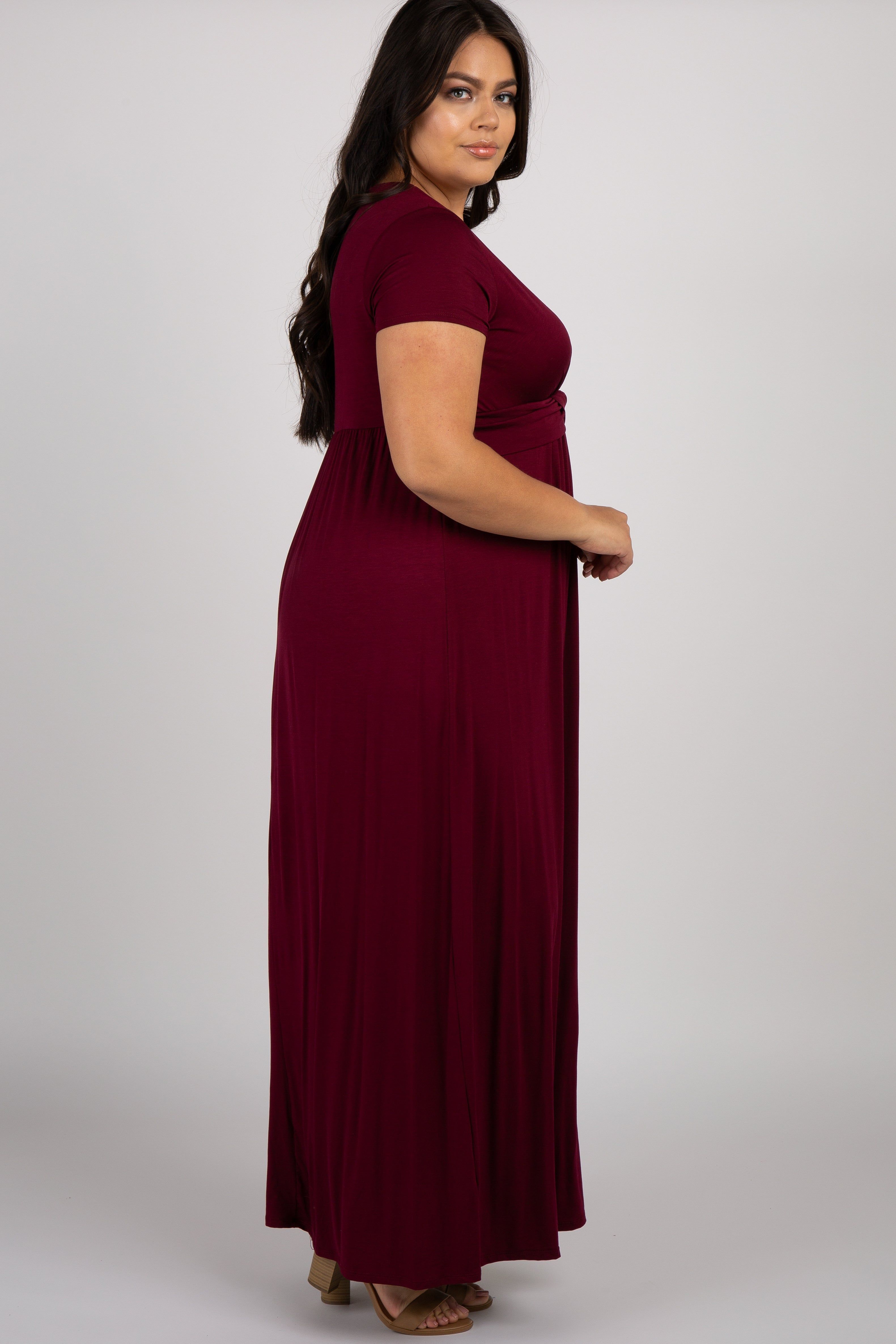 PinkBlush Burgundy Draped Nursing Plus Maxi Dress sold by Pinkblush product image thumbnail 2