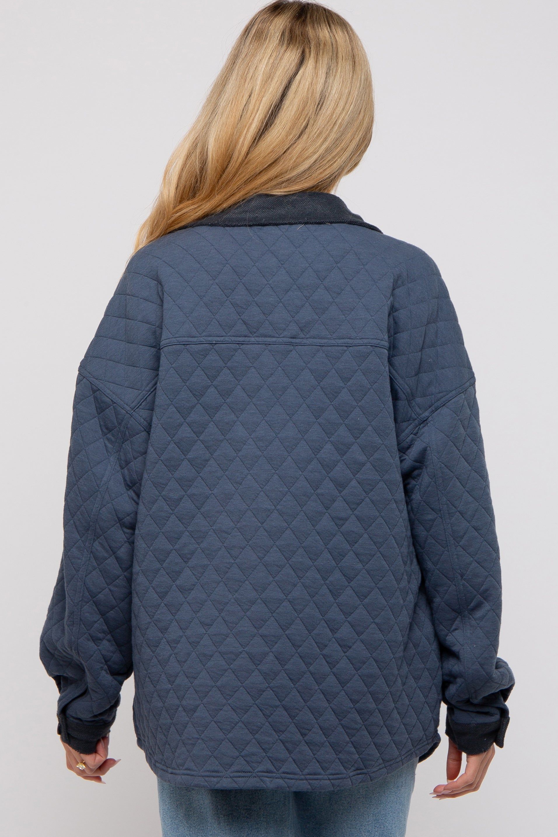 Navy Blue Colorblock Quilted Maternity Shirt Jacket sold by Pinkblush product image thumbnail 3