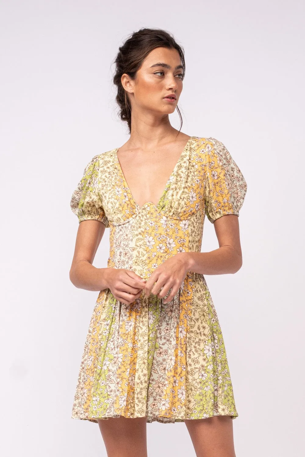 Orange Green Floral Print Short Sleeve Mini Dress sold by Pinkblush