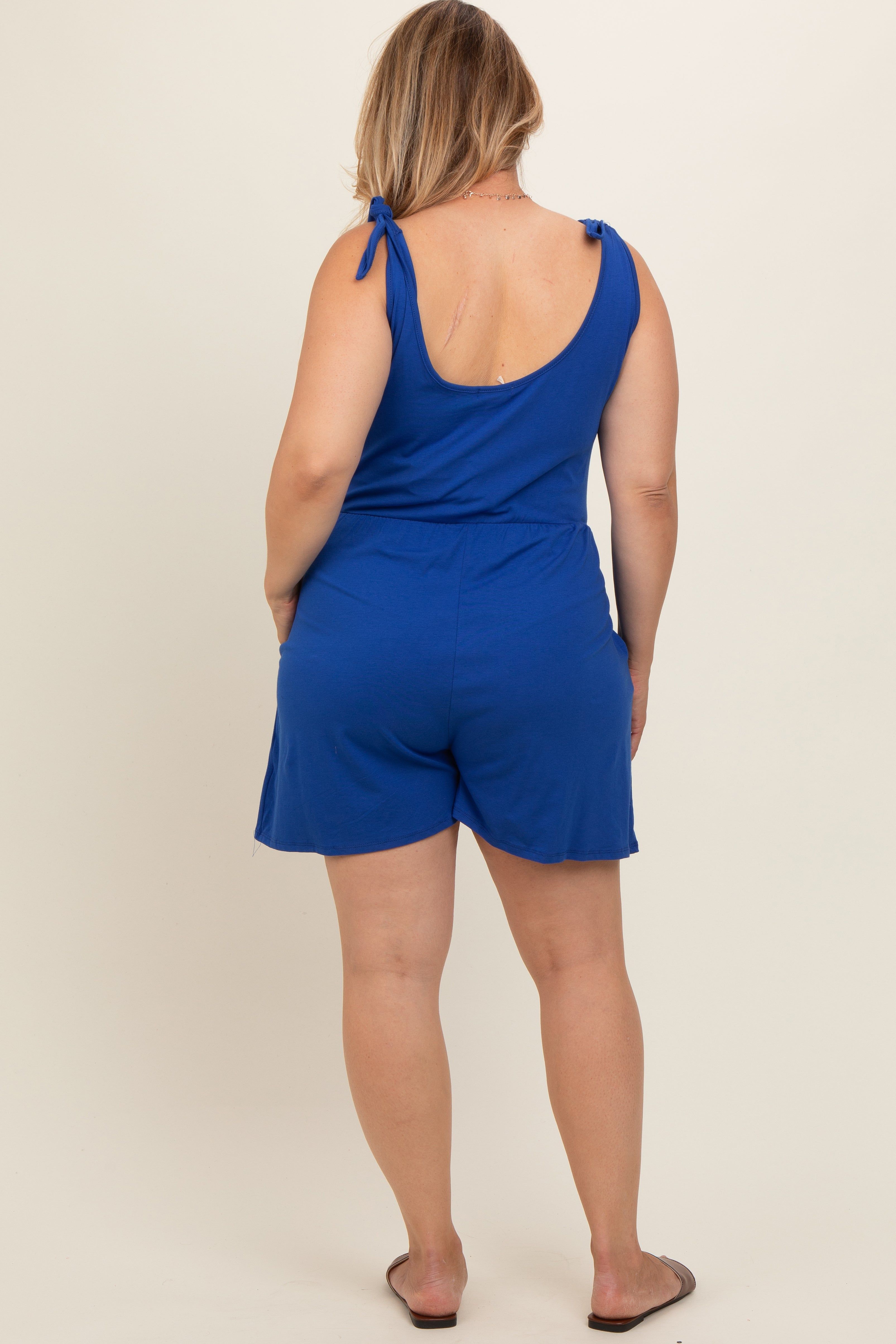 Royal Blue Knot Strap Maternity Plus Romper sold by Pinkblush product image thumbnail 4