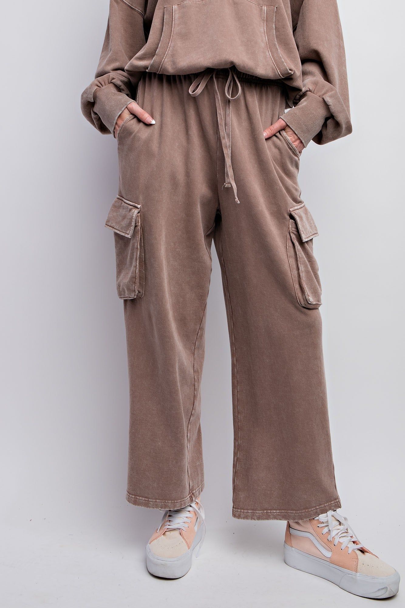 Mocha Washed Terry Knit Cargo Pants sold by Pinkblush product image thumbnail 2