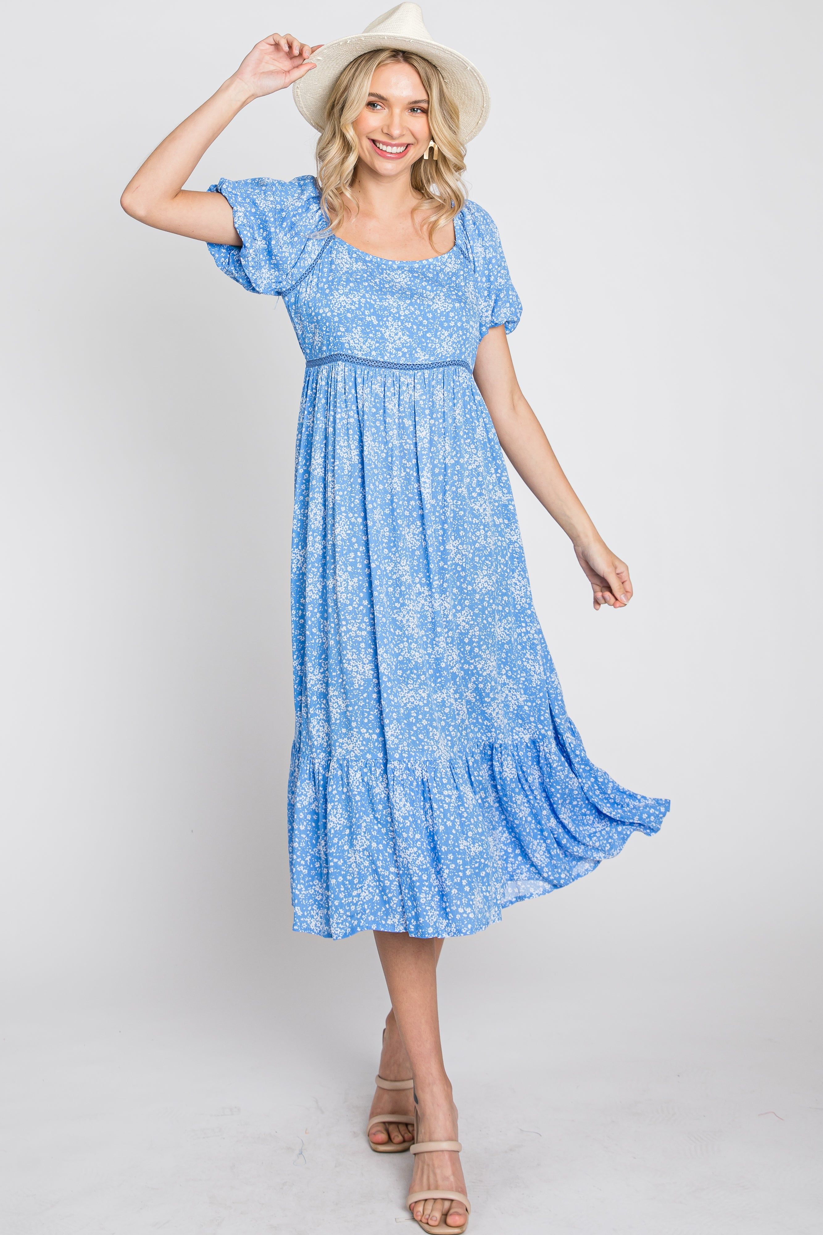 Blue Floral Crochet Accent Midi Dress sold by Pinkblush product image thumbnail 10