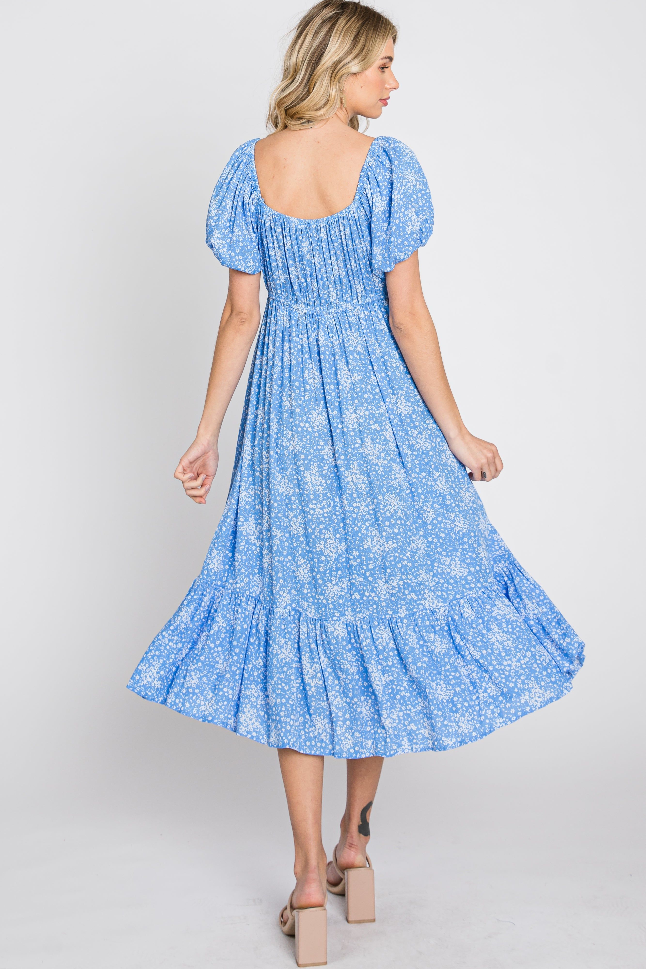 Blue Floral Crochet Accent Midi Dress sold by Pinkblush product image thumbnail 7