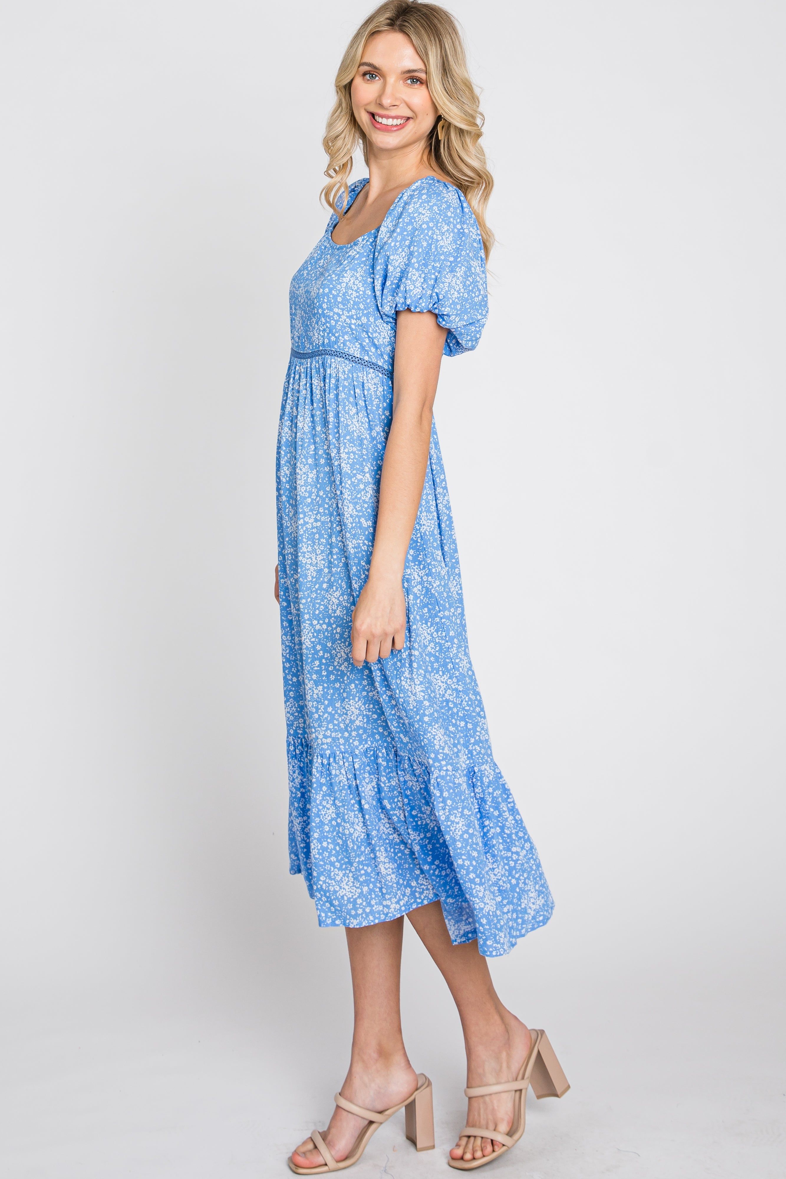 Blue Floral Crochet Accent Midi Dress sold by Pinkblush product image thumbnail 4