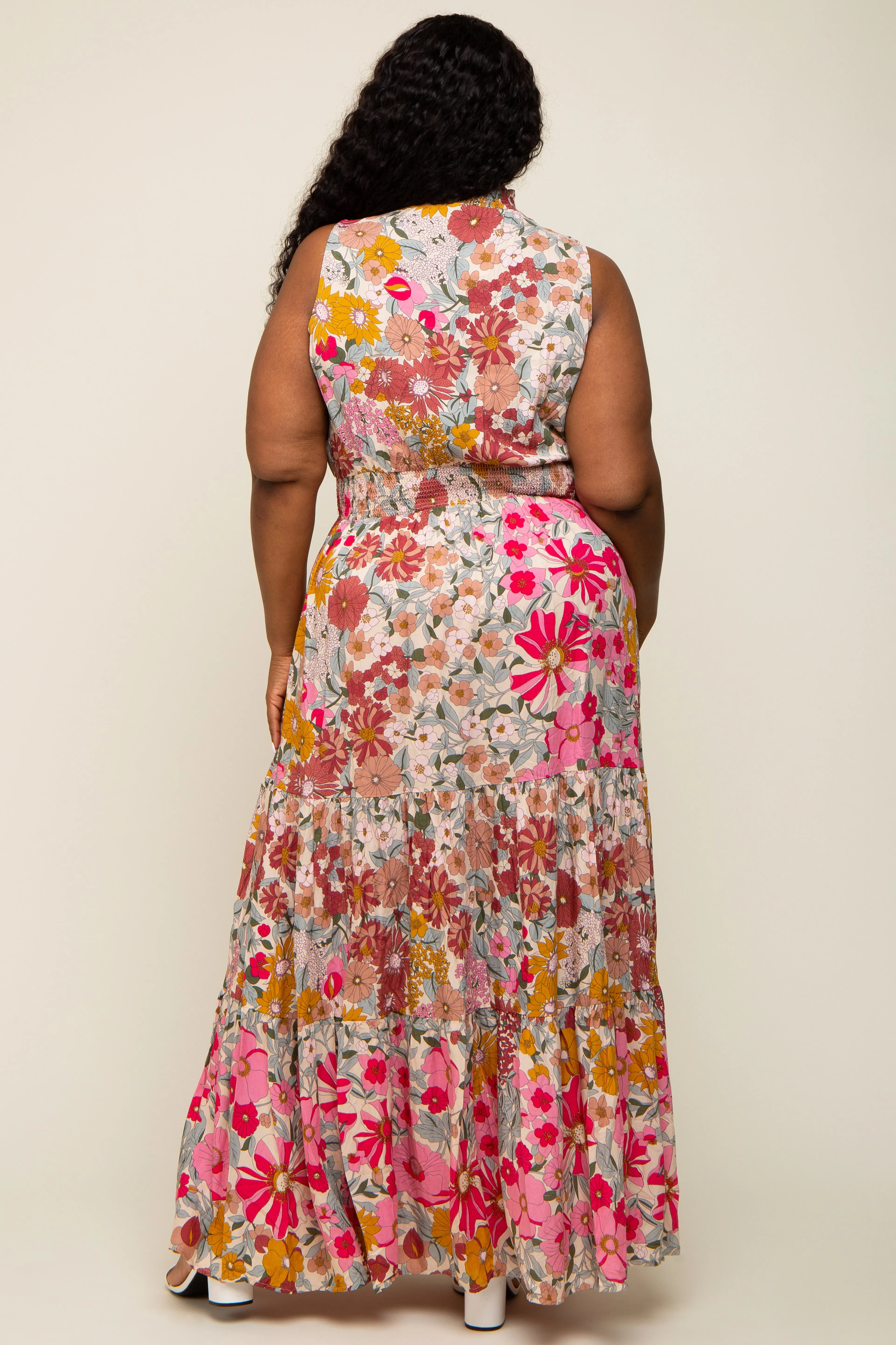 Pink Floral Mock Neck Plus Maxi Dress sold by Pinkblush product image thumbnail 3