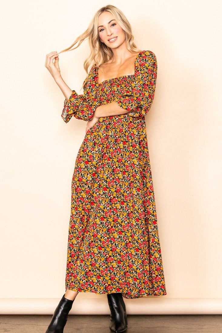 Red Floral Long Sleeve Maxi Dress sold by Pinkblush