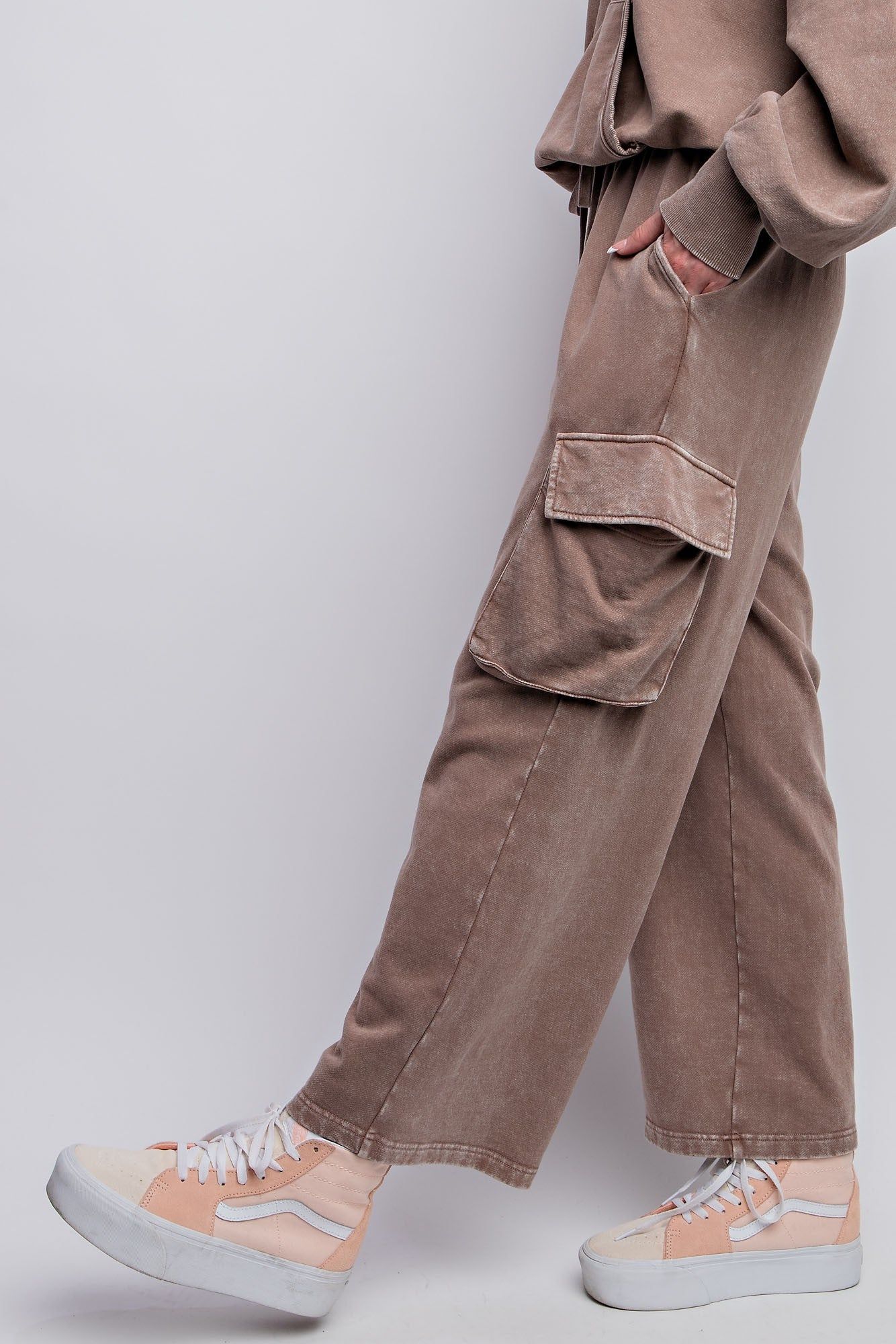 Mocha Washed Terry Knit Cargo Pants sold by Pinkblush product image thumbnail 3