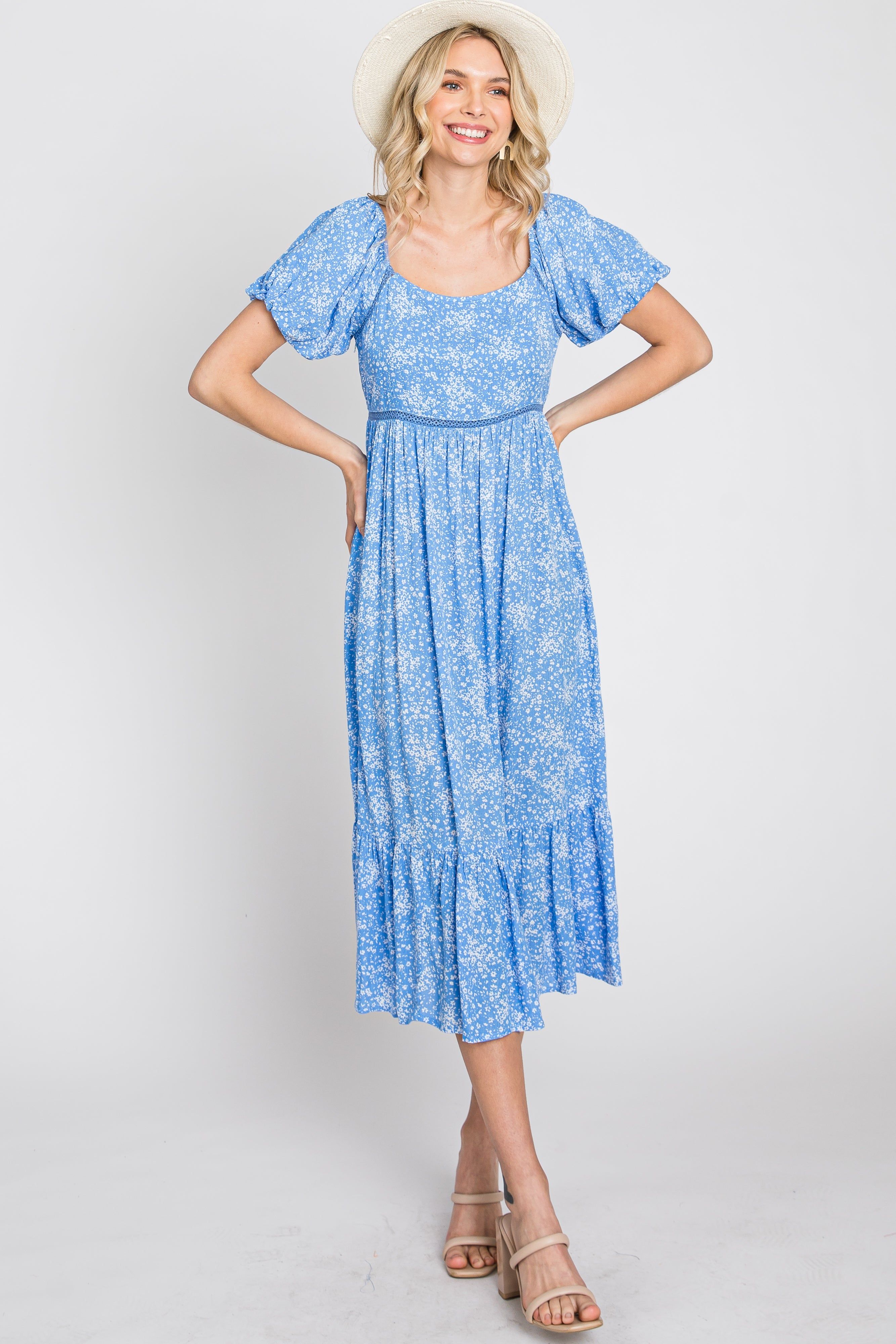 Blue Floral Crochet Accent Midi Dress sold by Pinkblush product image thumbnail 11