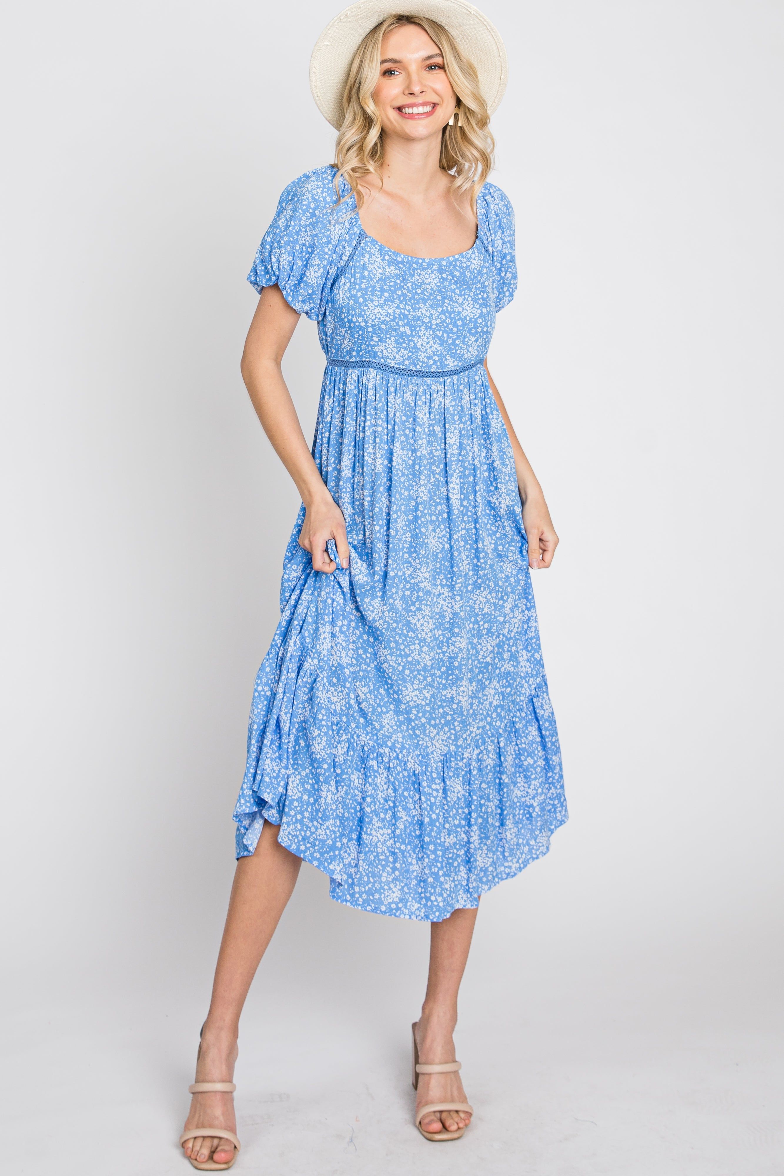 Blue Floral Crochet Accent Midi Dress sold by Pinkblush product image thumbnail 8