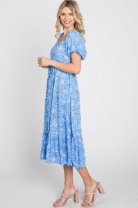 Blue Floral Crochet Accent Midi Dress sold by Pinkblush