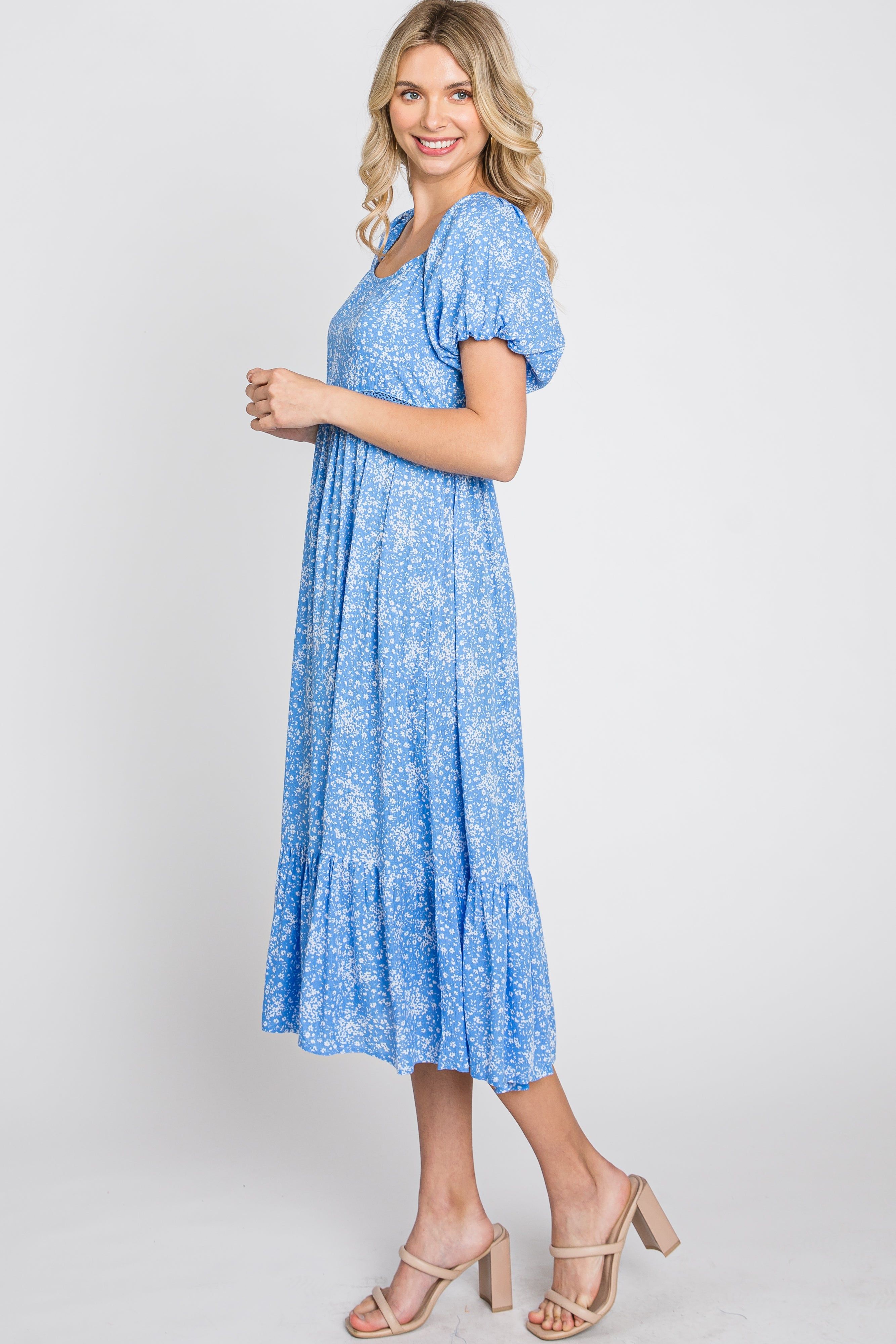 Blue Floral Crochet Accent Midi Dress sold by Pinkblush product image thumbnail 5