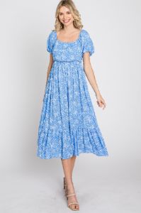 Blue Floral Crochet Accent Midi Dress sold by Pinkblush