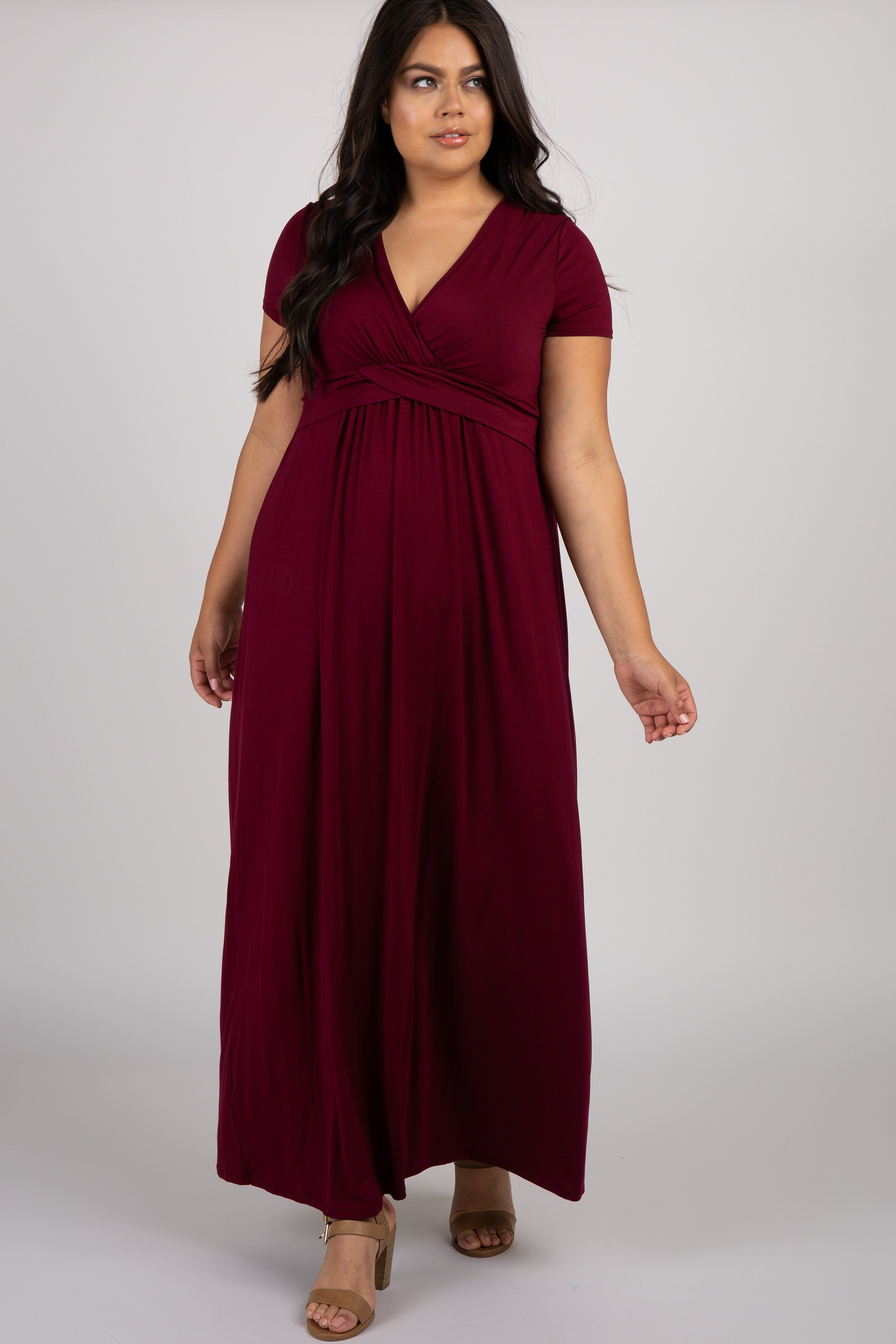 PinkBlush Burgundy Draped Nursing Plus Maxi Dress sold by Pinkblush
