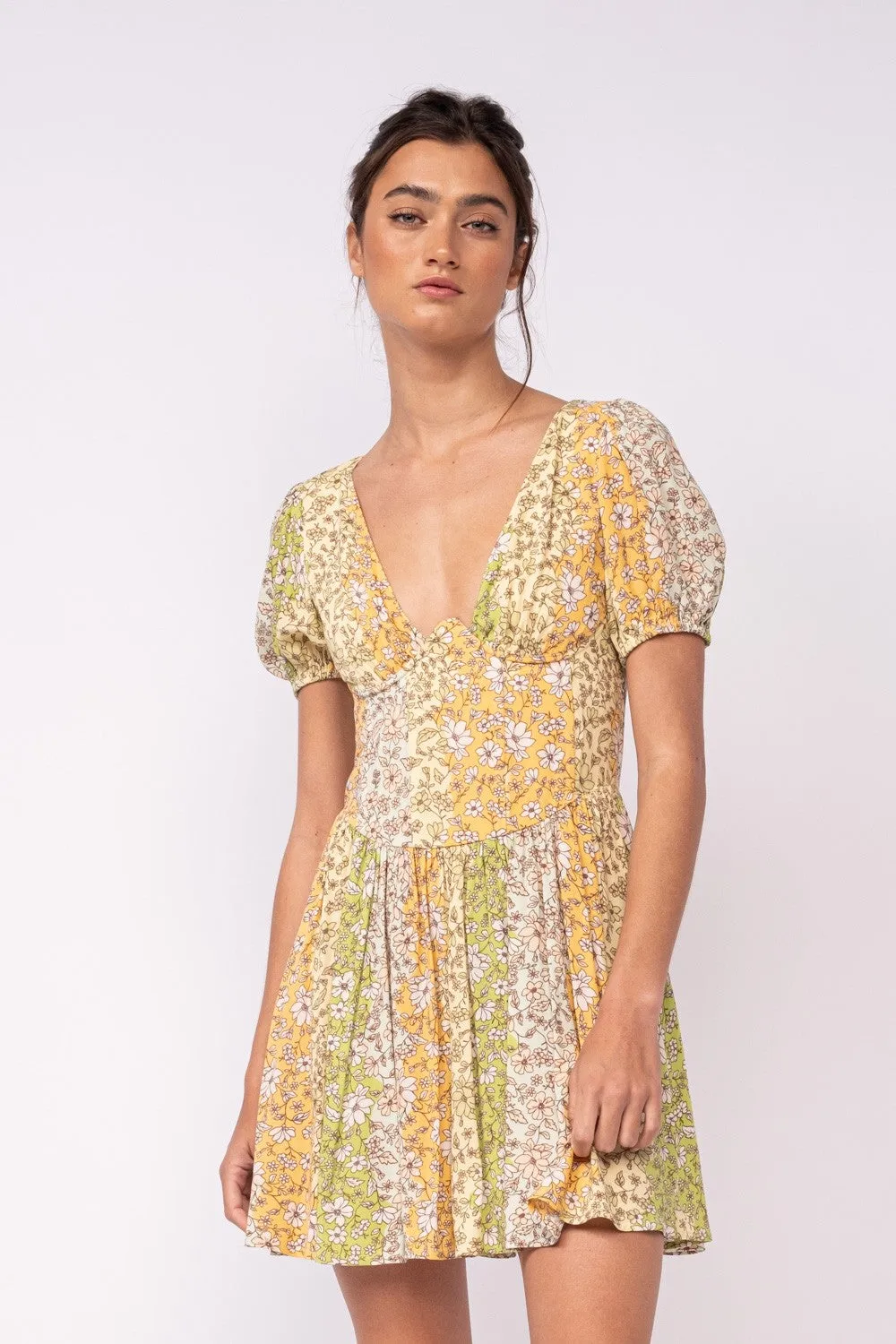 Orange Green Floral Print Short Sleeve Mini Dress sold by Pinkblush product image thumbnail 3