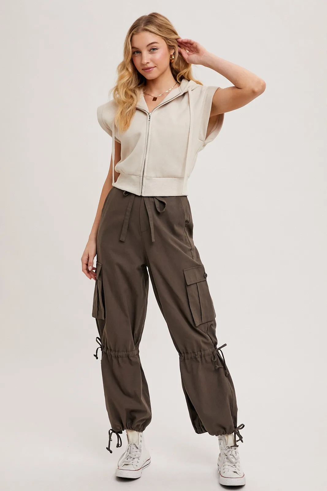 Ash High-Rise Drawstring Cargo Wide Leg Pants sold by Pinkblush