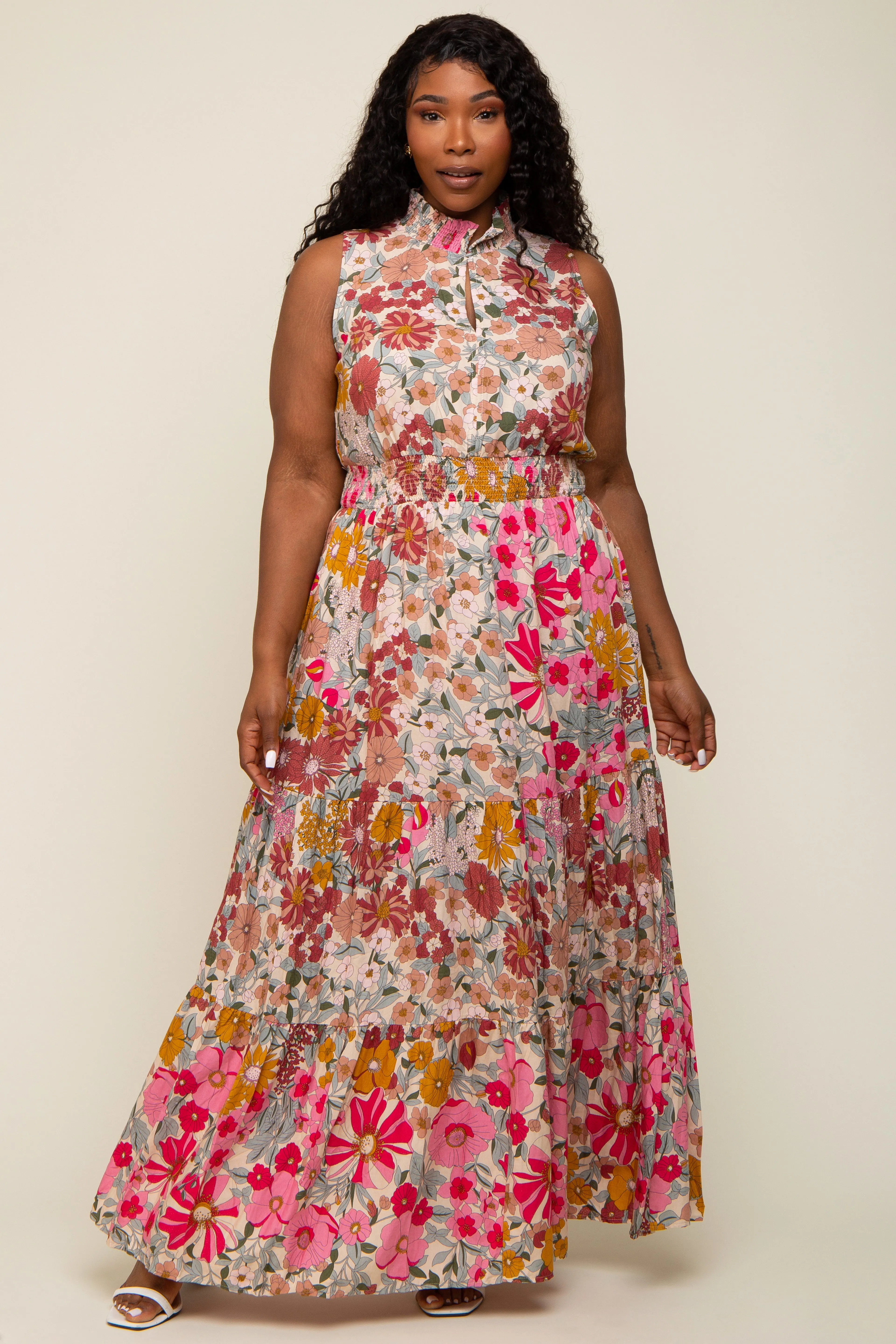 Pink Floral Mock Neck Plus Maxi Dress sold by Pinkblush product image thumbnail 4