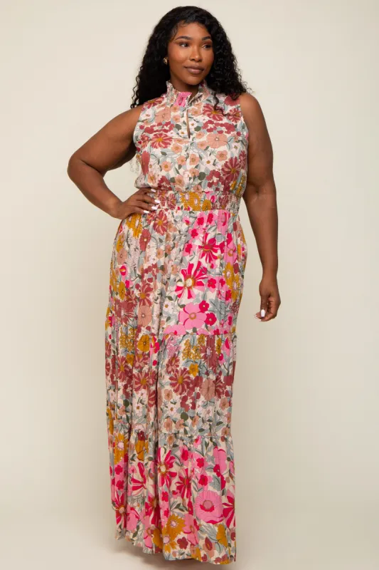 Pink Floral Mock Neck Plus Maxi Dress sold by Pinkblush