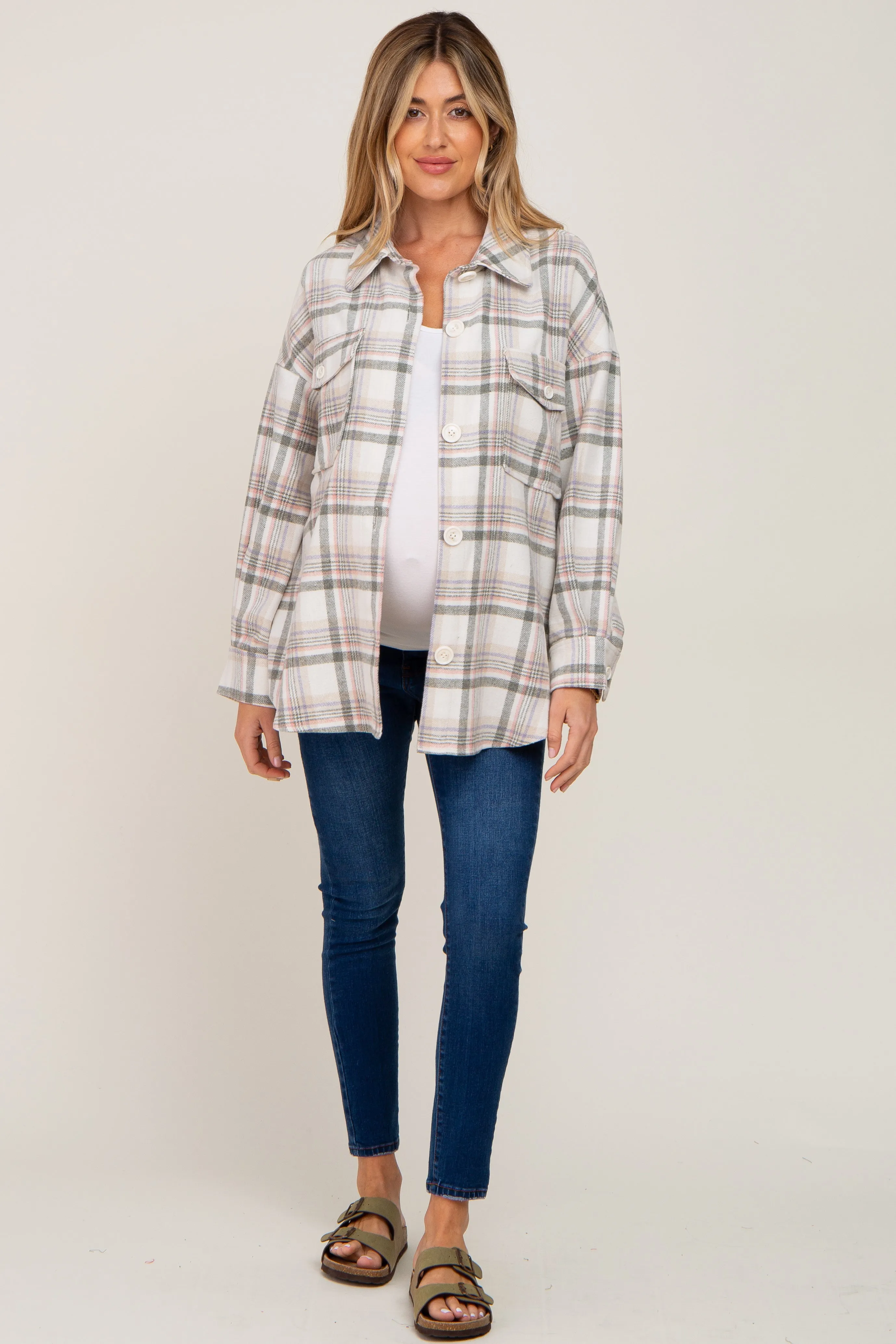 Ivory Plaid Maternity Shirt Jacket sold by Pinkblush product image thumbnail 4