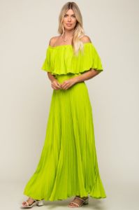 Lime Pleated Off Shoulder Maxi Dress sold by Pinkblush