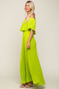 Lime Pleated Off Shoulder Maxi Dress sold by Pinkblush